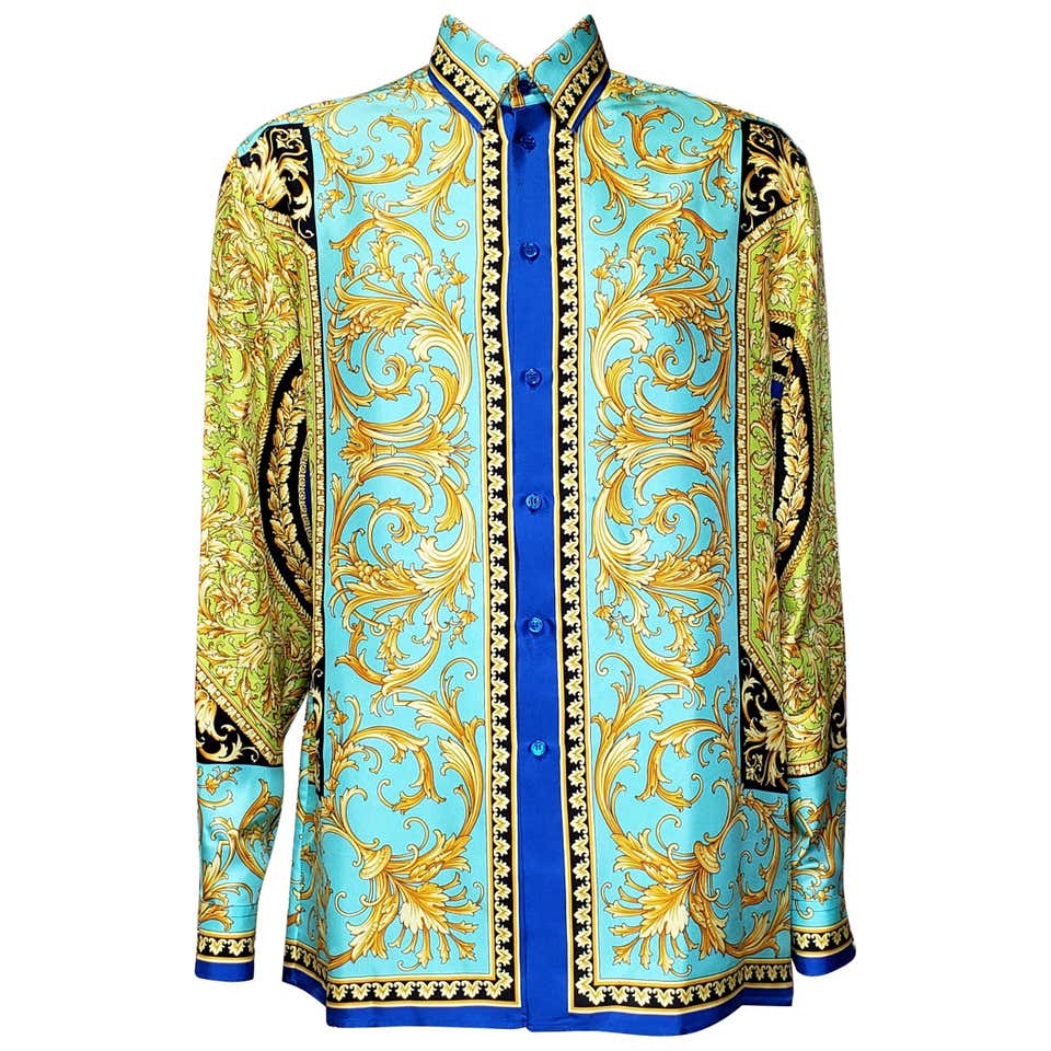 Men's Gianni Versace Bright Floral Print Silk Button Down at 1stDibs