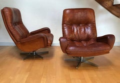 S 231 James Bond Drehsessel und Ottomane aus De Sede, 1960er Jahre, schwenkbares Paar
