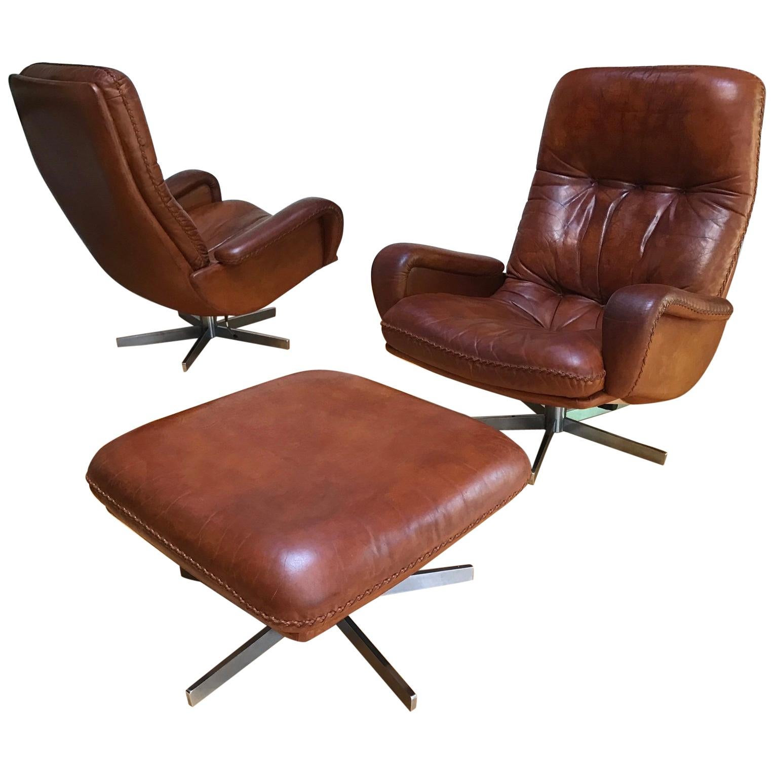 S 231 James Bond Swivel Pair of Armchair and Ottoman from De Sede, 1960s