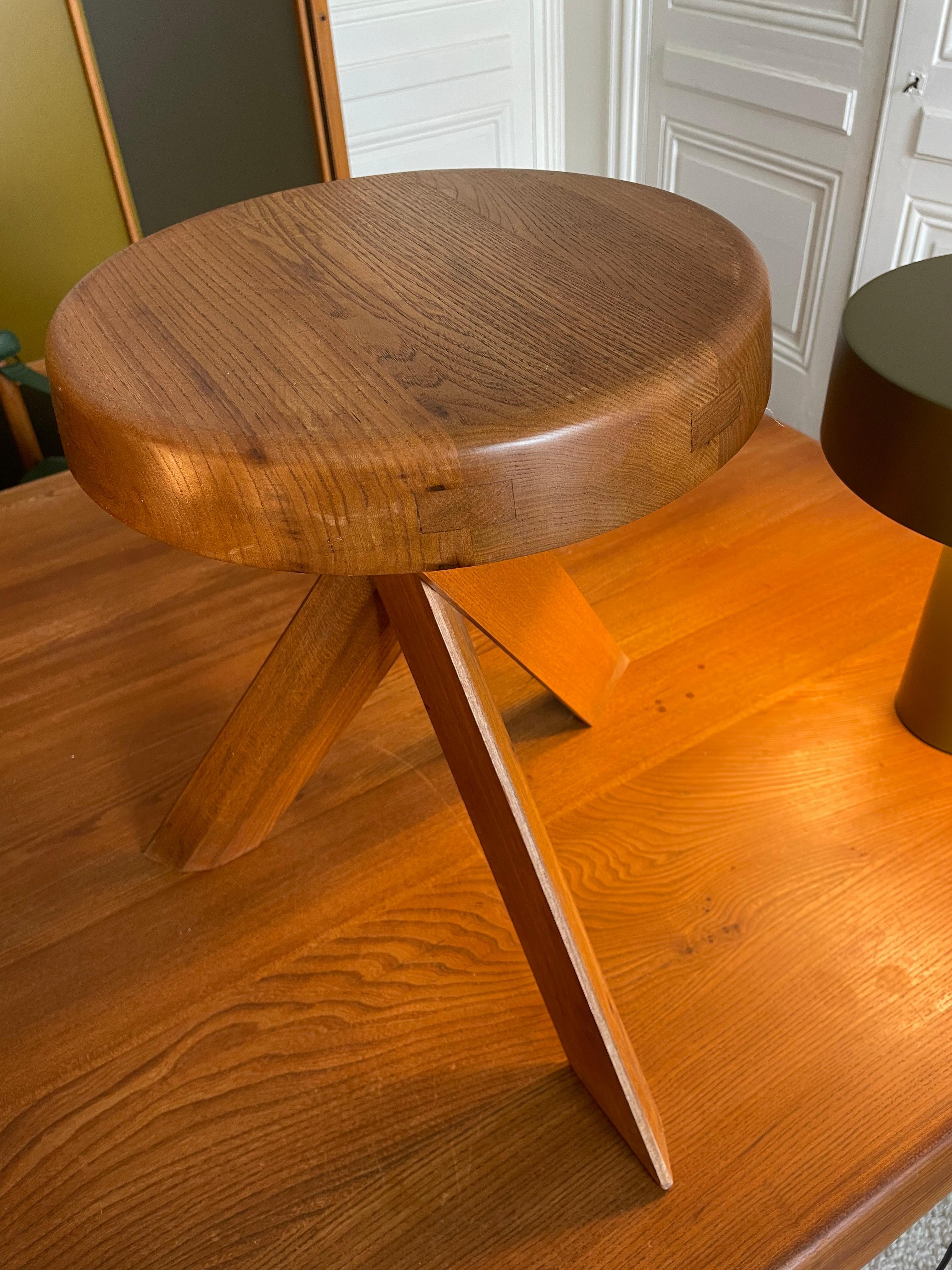 Mid-Century Modern S 31 A Stool by Pierre Chapo from 1978 in French Elm For Sale