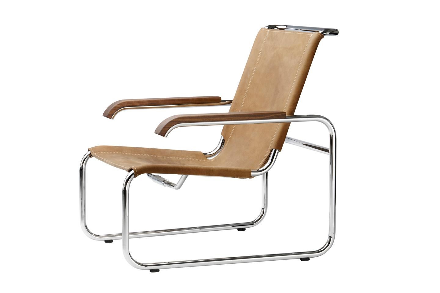 S 35 Cantilever Leather Lounge Armchair and Ottoman Designed by Marcel Breuer For Sale 1