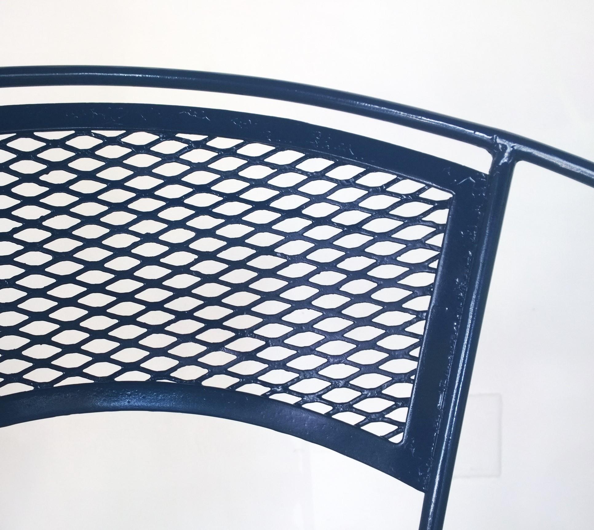 Painted S/4 Salterini Wrought Iron Newly Enameled Navy Blue Radar Patio / Garden Chairs For Sale