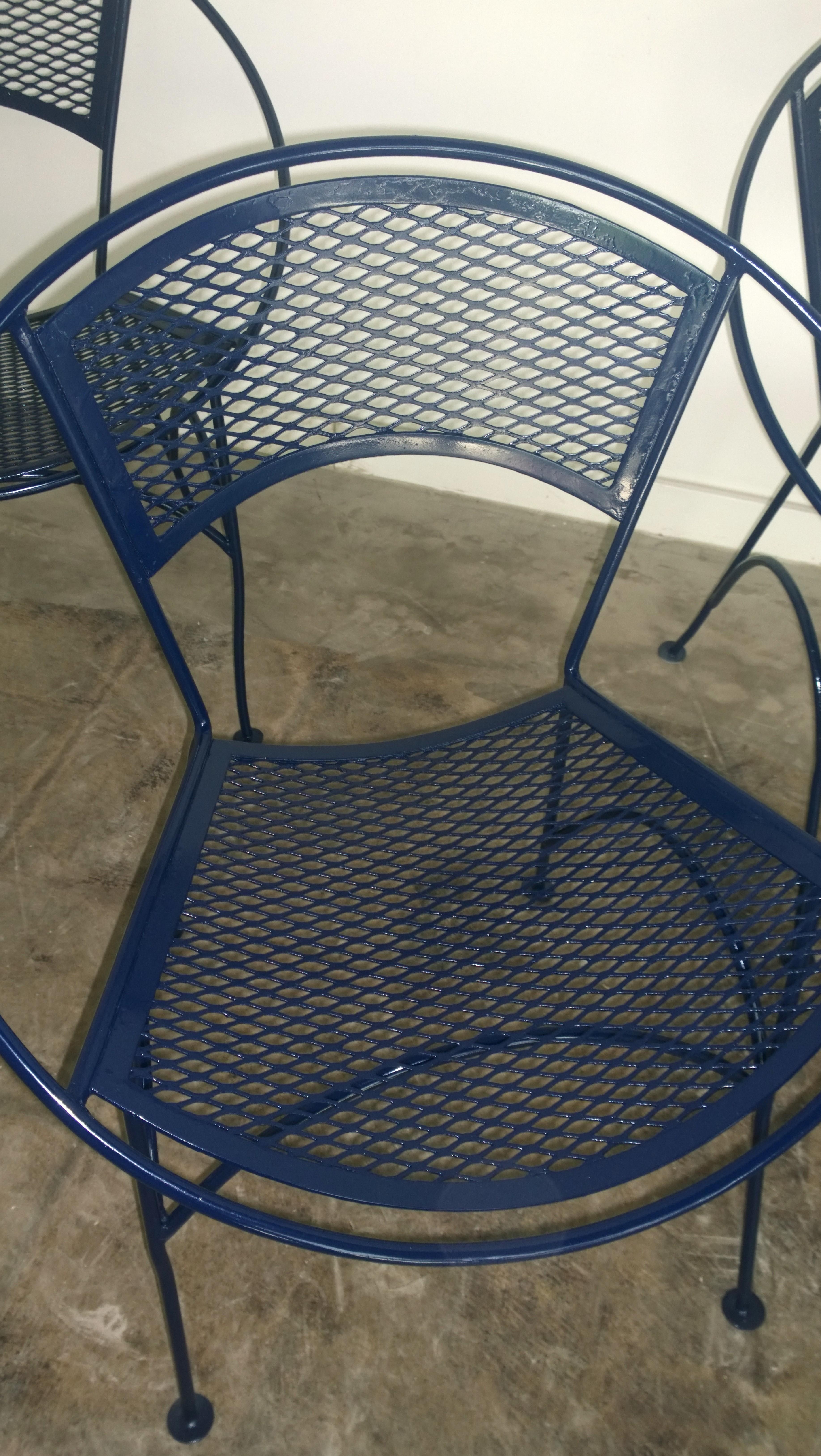 S/4 Salterini Wrought Iron Newly Enameled Navy Blue Radar Patio / Garden Chairs For Sale 5