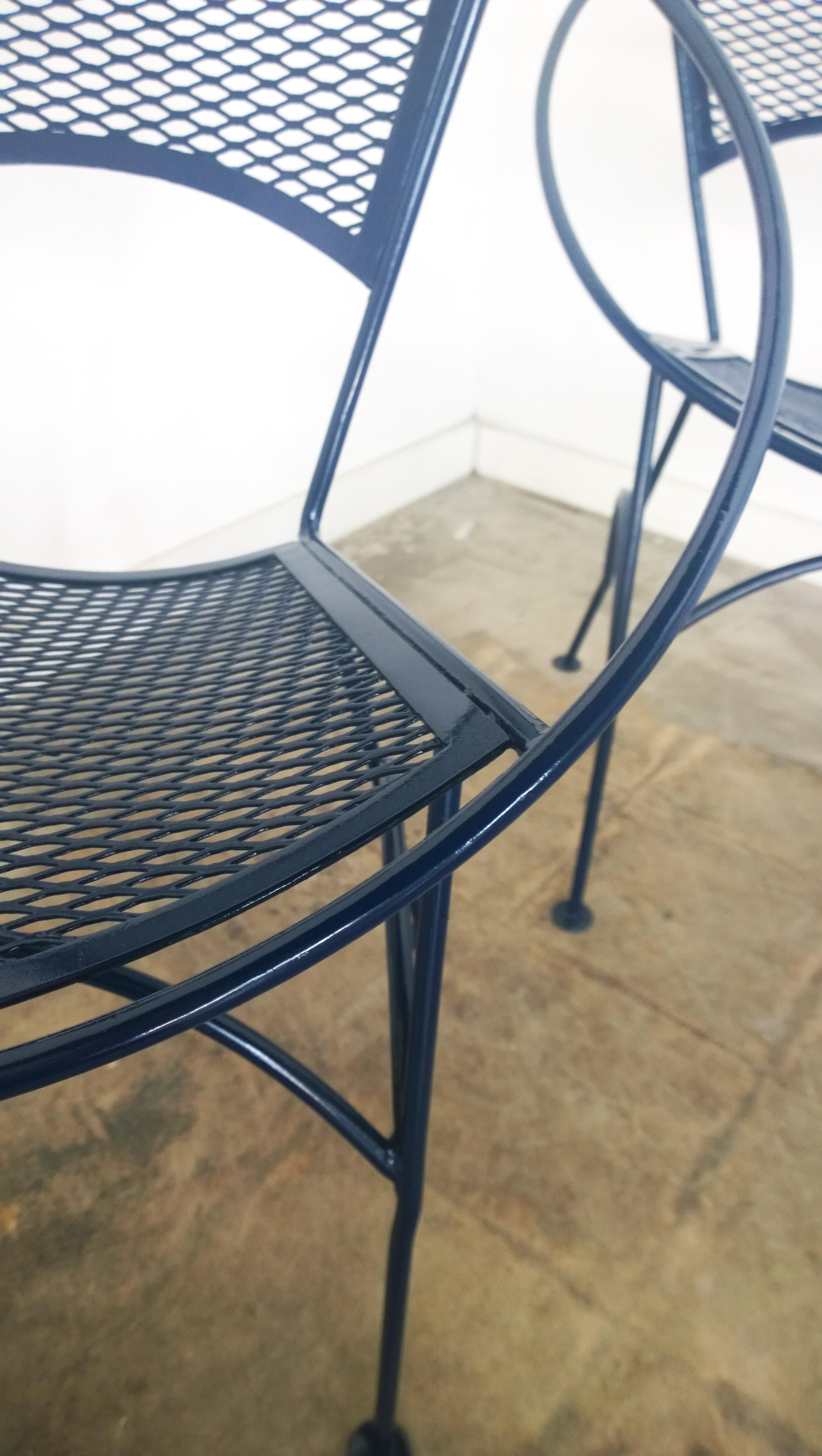 S/4 Salterini Wrought Iron Newly Enameled Navy Blue Radar Patio / Garden Chairs In Good Condition For Sale In Houston, TX