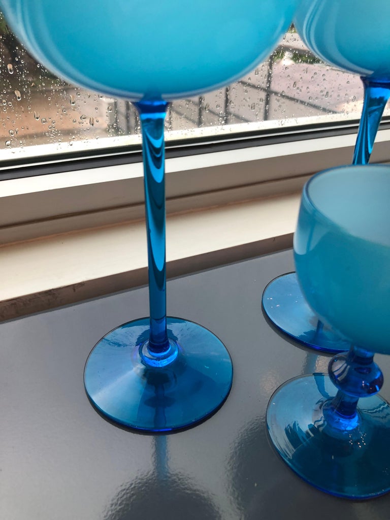 Set of 4 MidCentury Modern Italian Carlo Moretti Blue Cased Stemmed