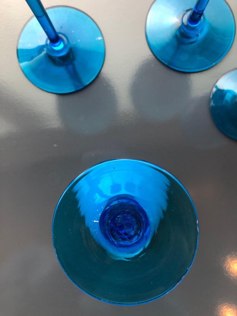 Set of 4 MidCentury Modern Italian Carlo Moretti Blue Cased Stemmed