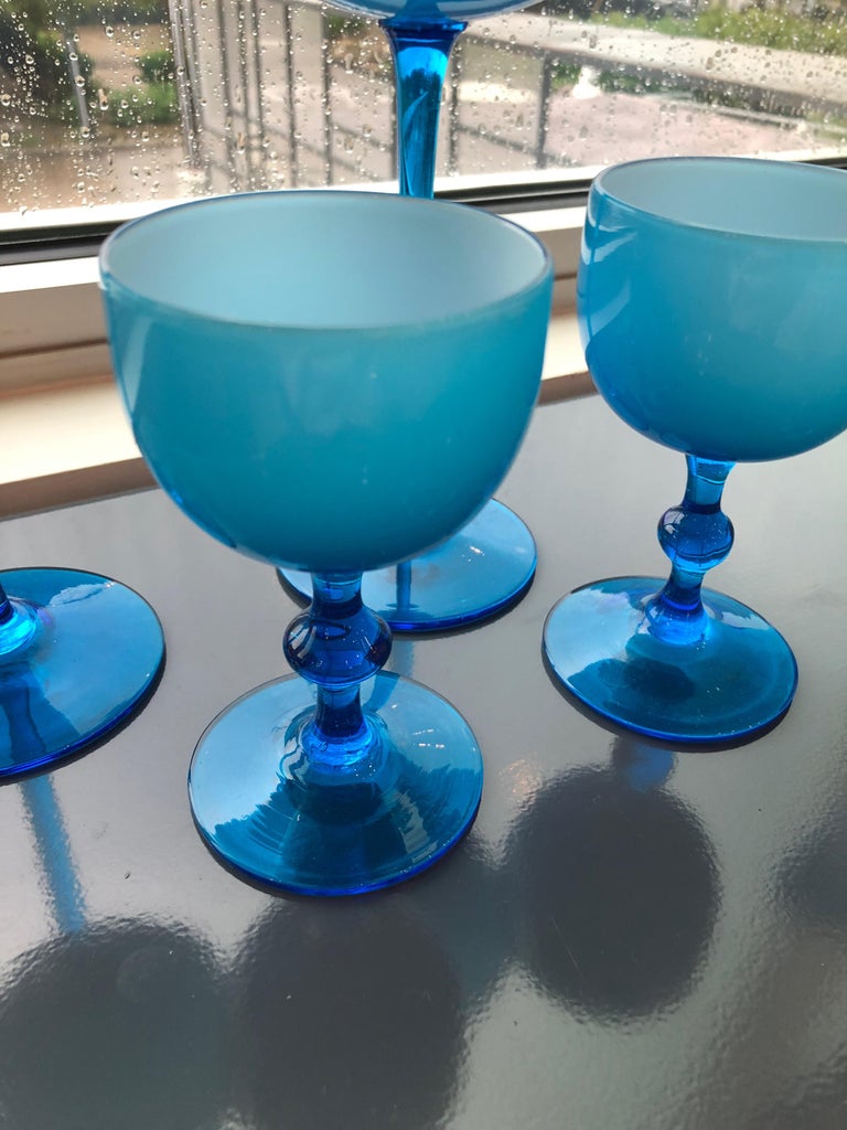 Set of 4 MidCentury Modern Italian Carlo Moretti Blue Cased Stemmed