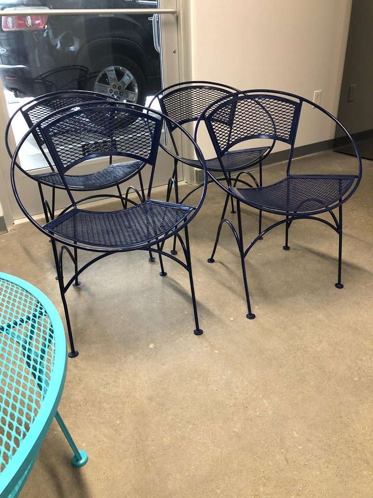 S/4 Mid Century Modern John Salterini Wrought Iron Navy Blue Radar