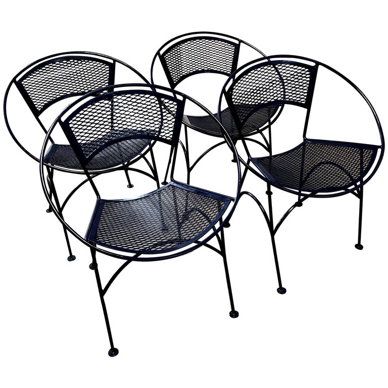S 4 Mid Century Modern John Salterini Wrought Iron Navy Blue Radar