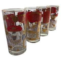 Retro S/4 Mid-Century Modern Red & Gold Accents Drinks Recipes Motif Cocktail Glasses