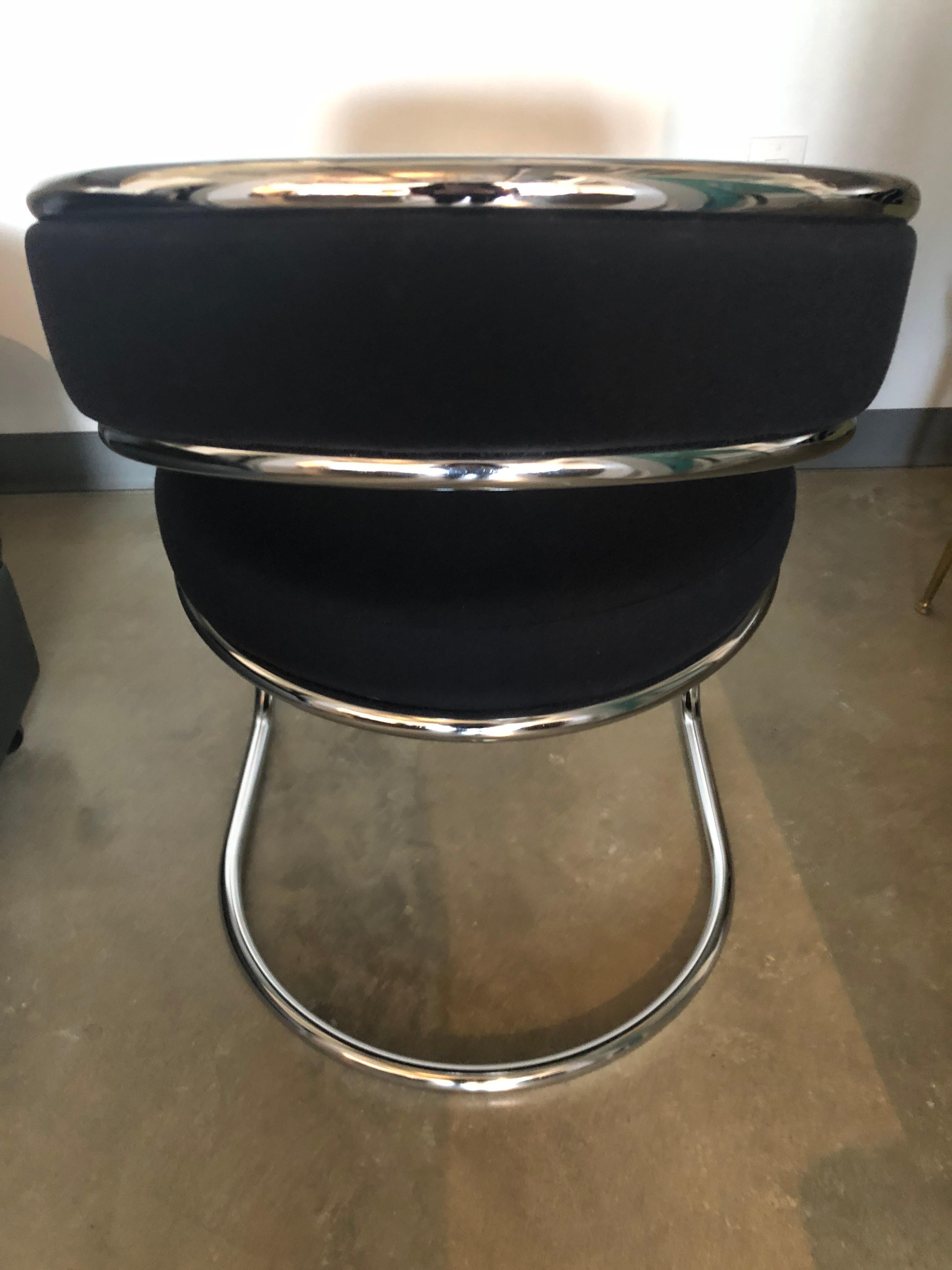 20th Century Set of 4 Upholstered in Black Felt Wool and Chrome Armed Dining Chairs