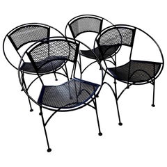 S/4 Salterini Wrought Iron Newly Enameled Navy Blue Radar Patio / Garden Chairs