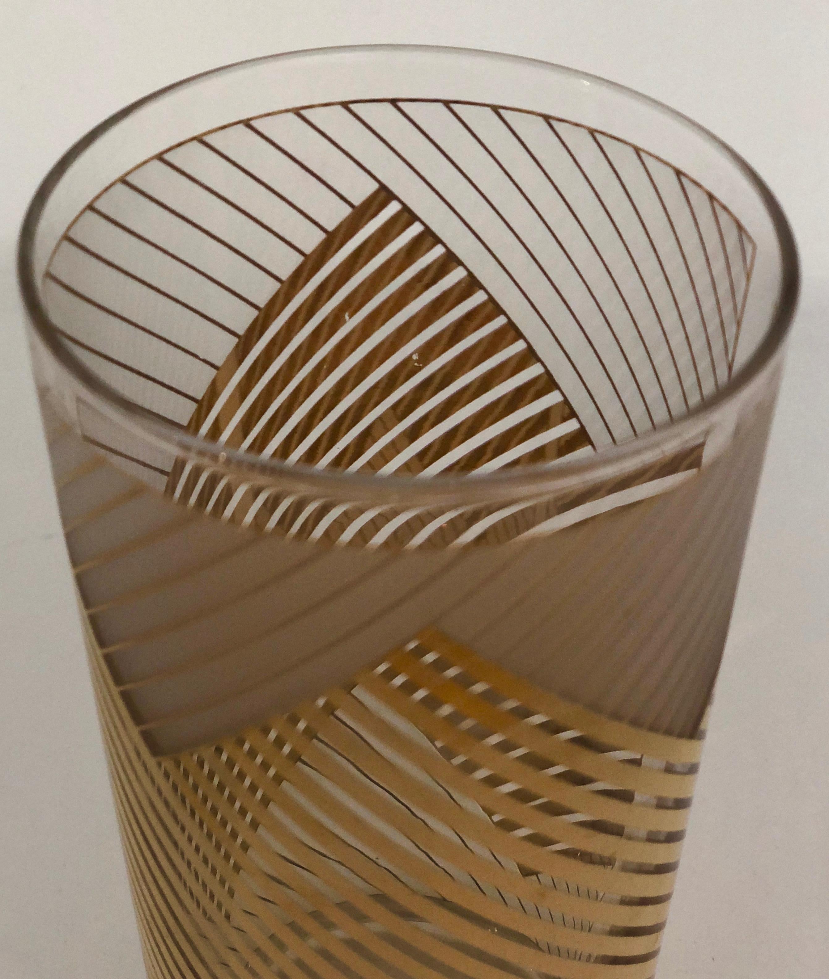 20th Century S/4 Signed Culver 22k Gold Chevron Design over White Frosted Cocktail Glasses For Sale