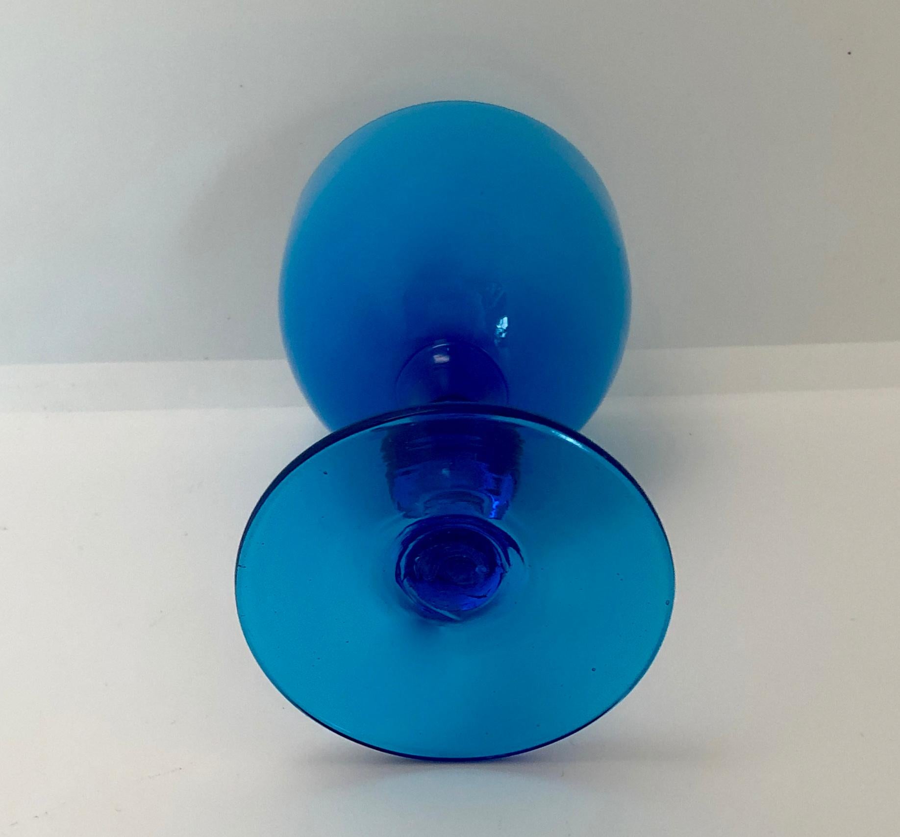 S/4 White Encased Cerulean Light Blue Carlo Moretti Stemmed Blown Glass Goblets 9