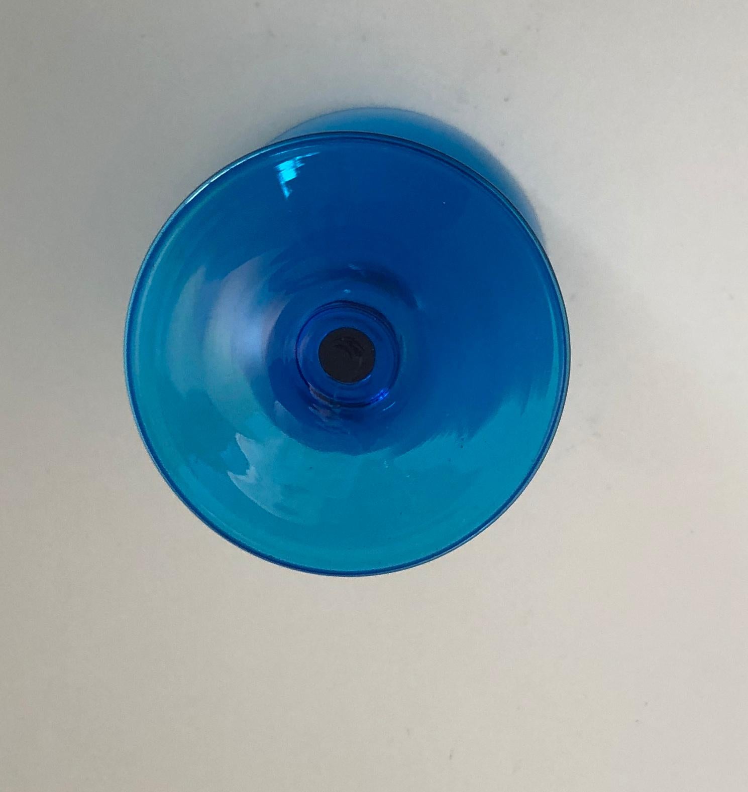 S/4 White Encased Cerulean Light Blue Carlo Moretti Stemmed Blown Glass Goblets 11