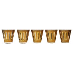 5 Mid-Century Modern Signed Culver Textured Gilt Gold and Glass Cocktail Glasses