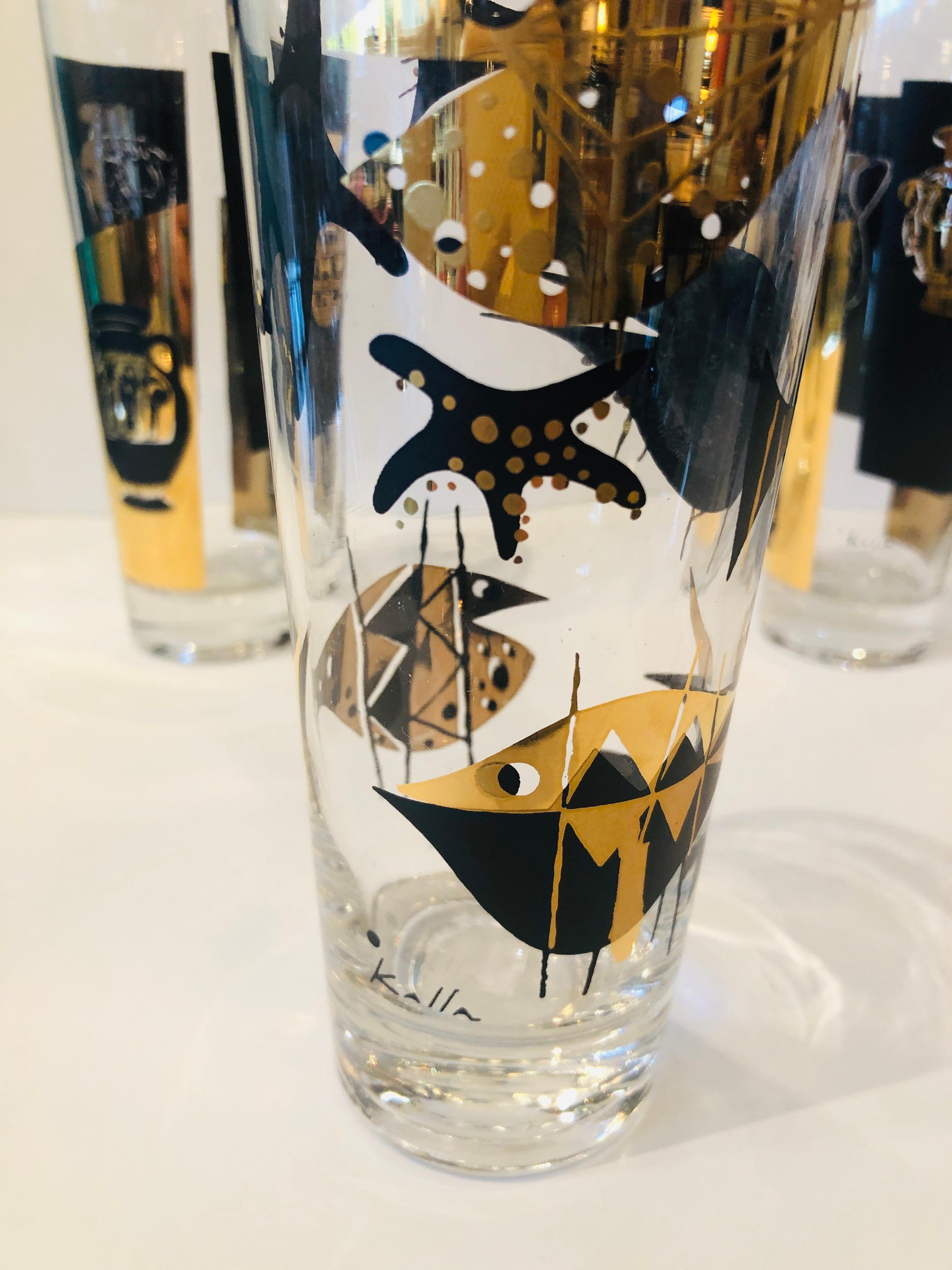 S/5 Kalla Black & Gold Accented Modern Grecian & Aquatic Themed Cocktail Glasses 3