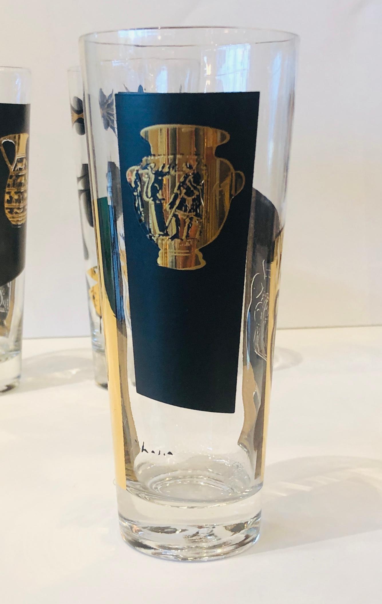 S/5 Kalla Black & Gold Accented Modern Grecian & Aquatic Themed Cocktail Glasses 4