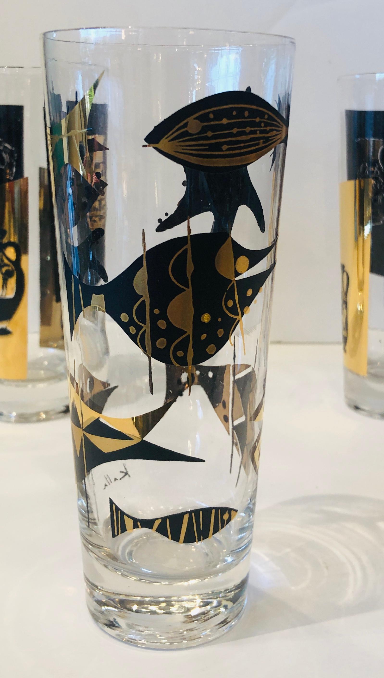 S/5 Kalla Black & Gold Accented Modern Grecian & Aquatic Themed Cocktail Glasses 5