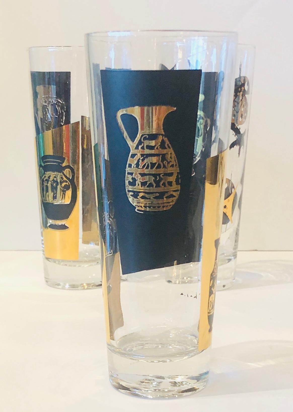 S/5 Kalla Black & Gold Accented Modern Grecian & Aquatic Themed Cocktail Glasses 8