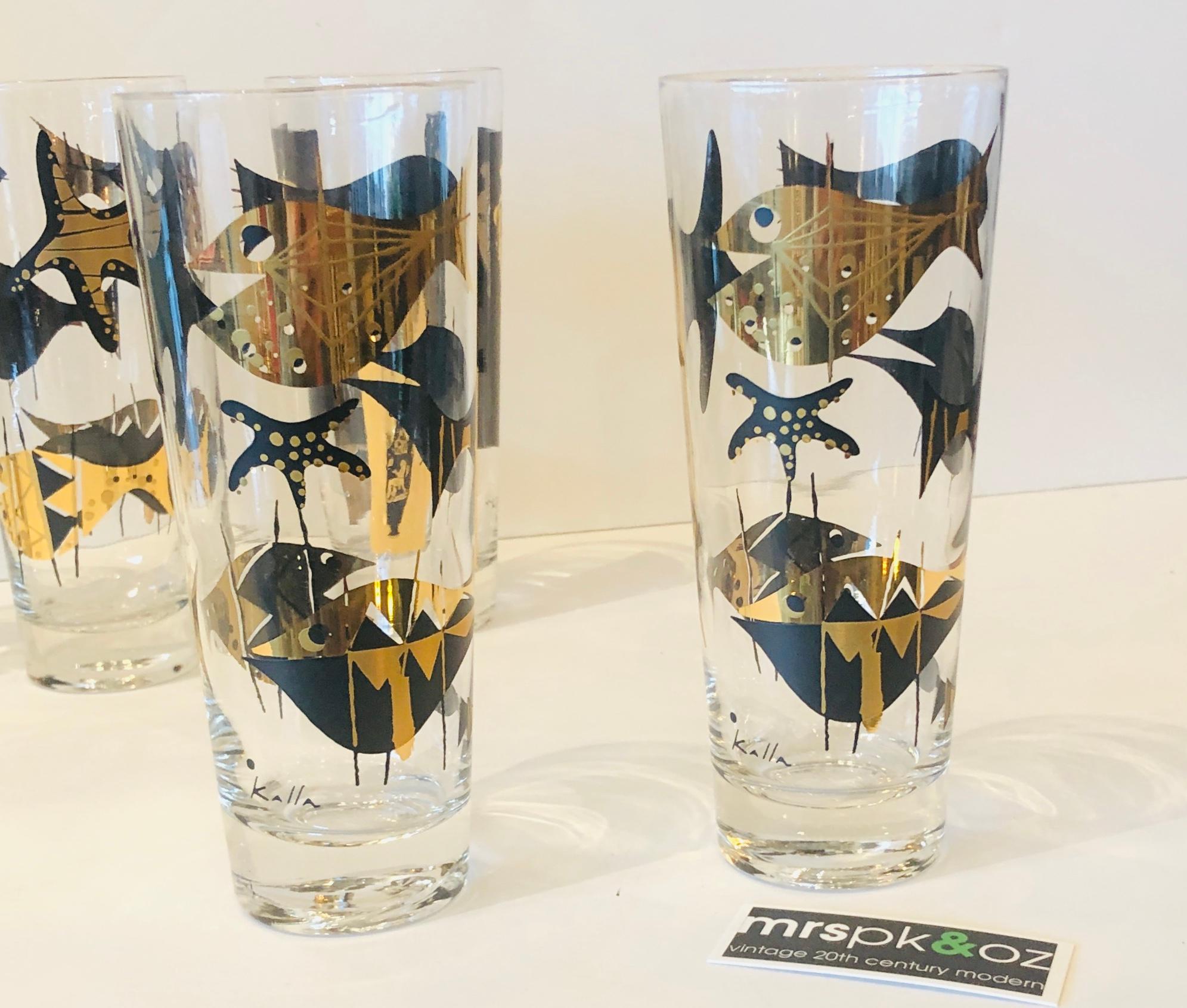 S/5 Kalla Black & Gold Accented Modern Grecian & Aquatic Themed Cocktail Glasses 9