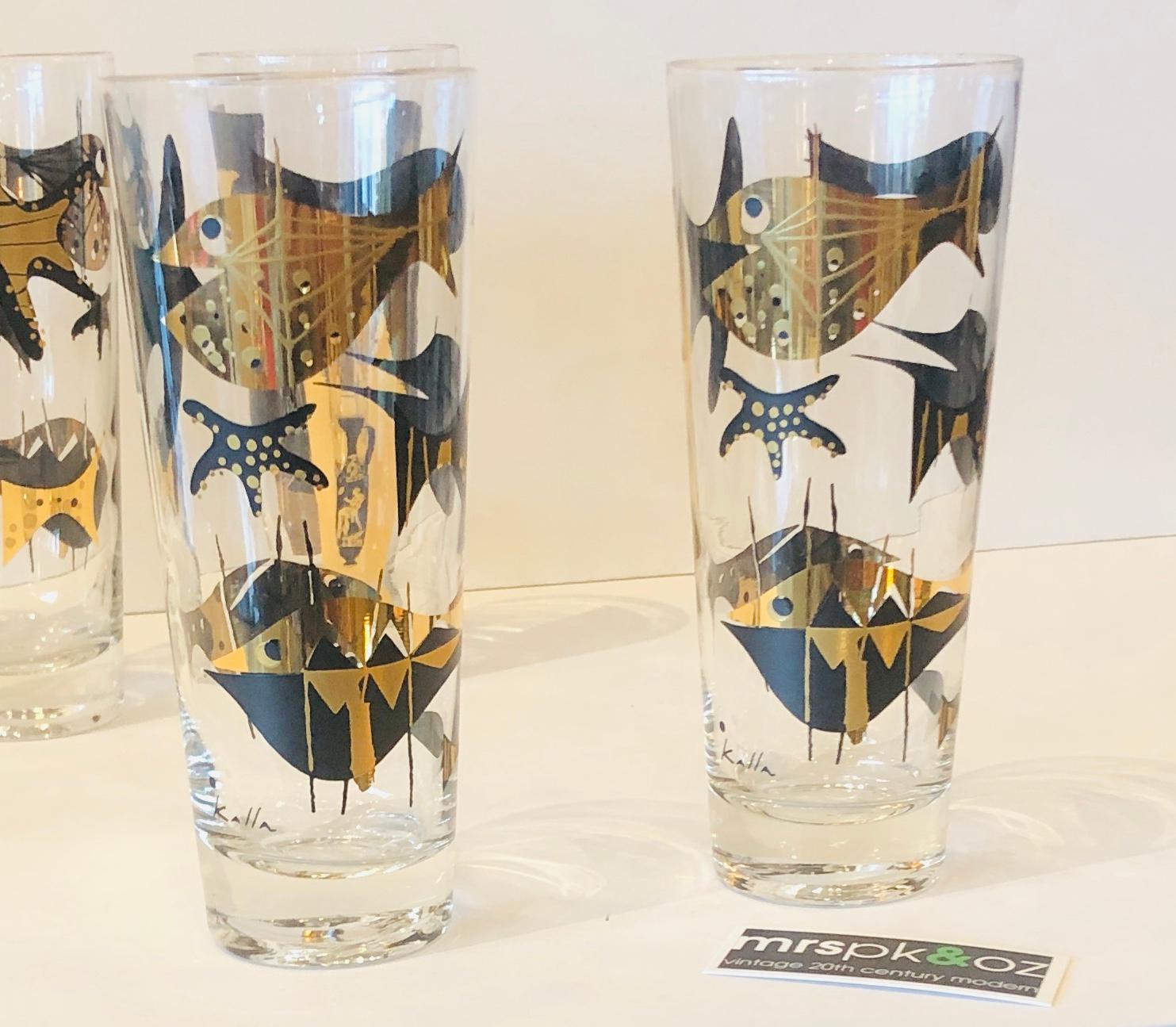 S/5 Kalla Black & Gold Accented Modern Grecian & Aquatic Themed Cocktail Glasses 10