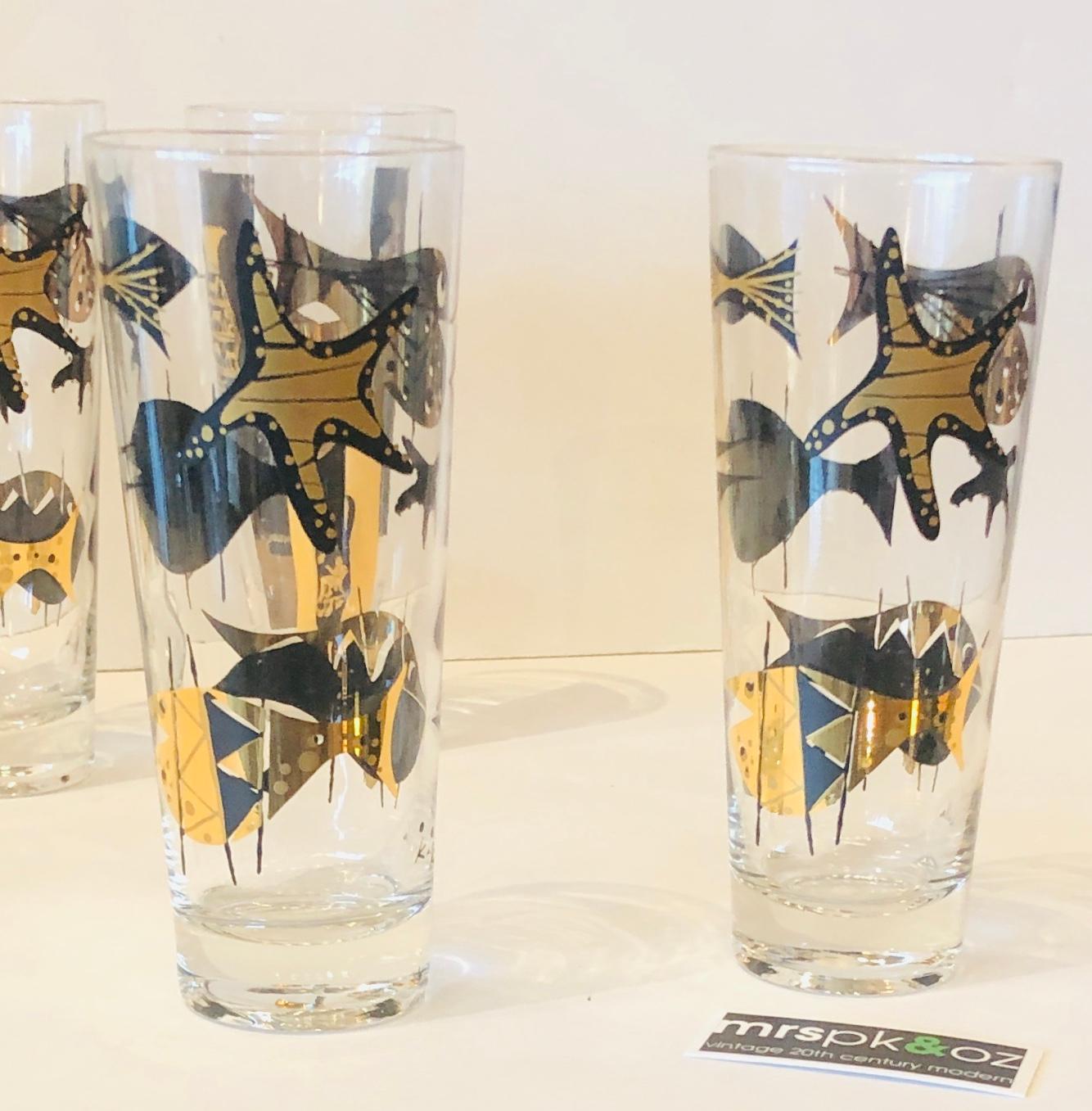 S/5 Kalla Black & Gold Accented Modern Grecian & Aquatic Themed Cocktail Glasses 11