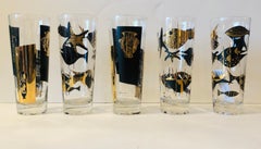 S/5 Kalla Black & Gold Accented Modern Grecian & Aquatic Themed Cocktail Glasses