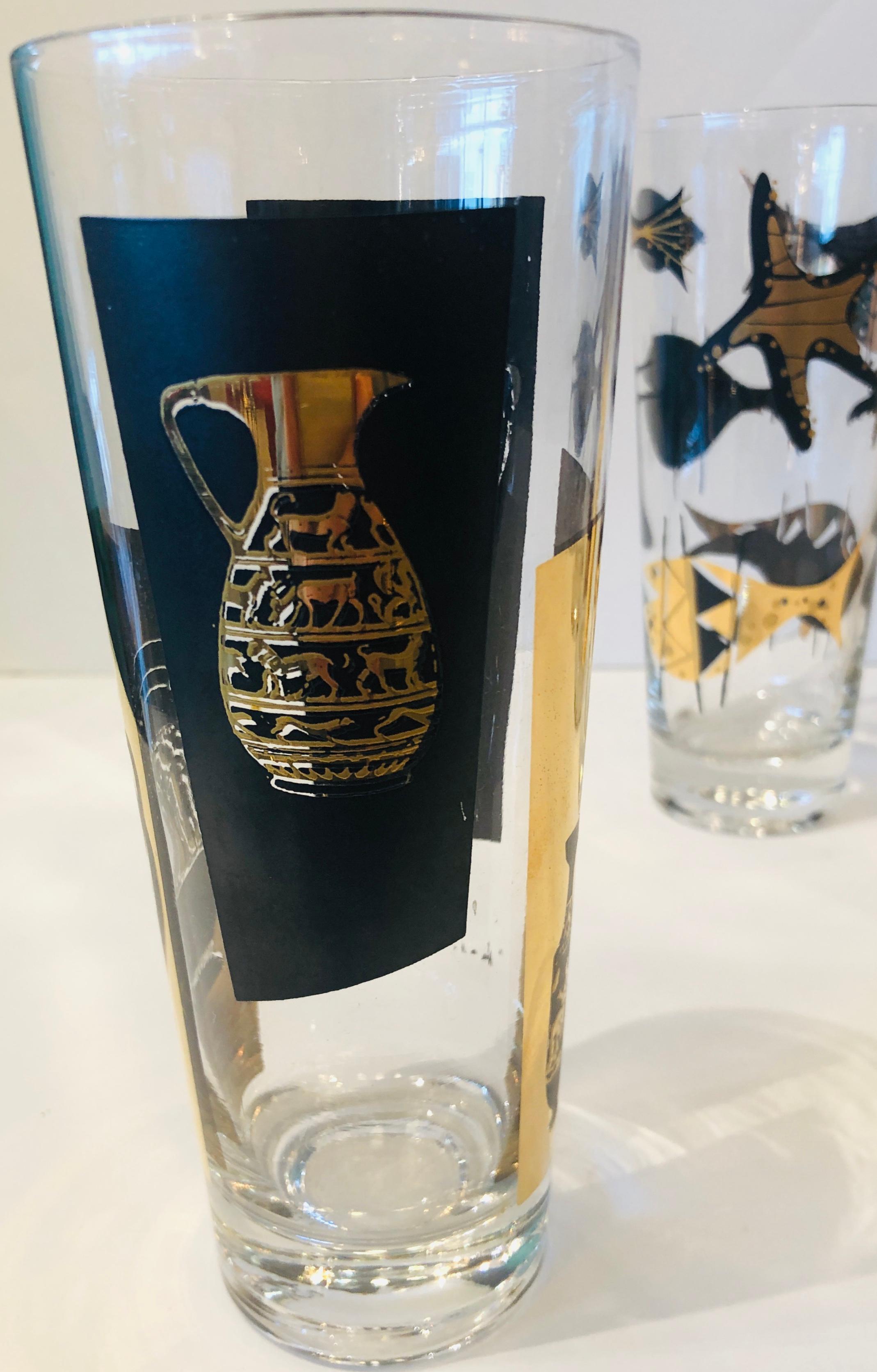 American S/5 Kalla Black & Gold Accented Modern Grecian & Aquatic Themed Cocktail Glasses