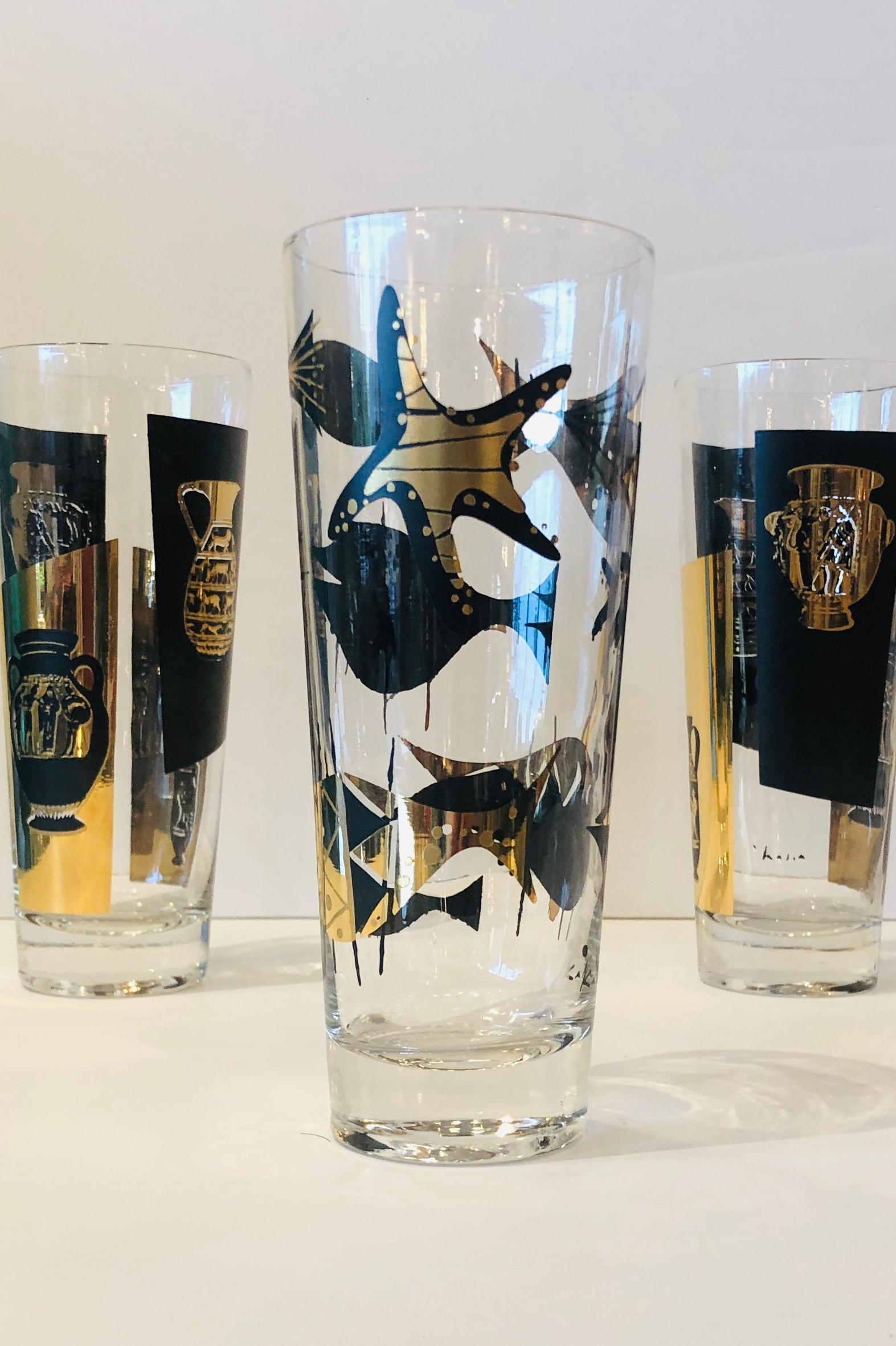 S/5 Kalla Black & Gold Accented Modern Grecian & Aquatic Themed Cocktail Glasses 2