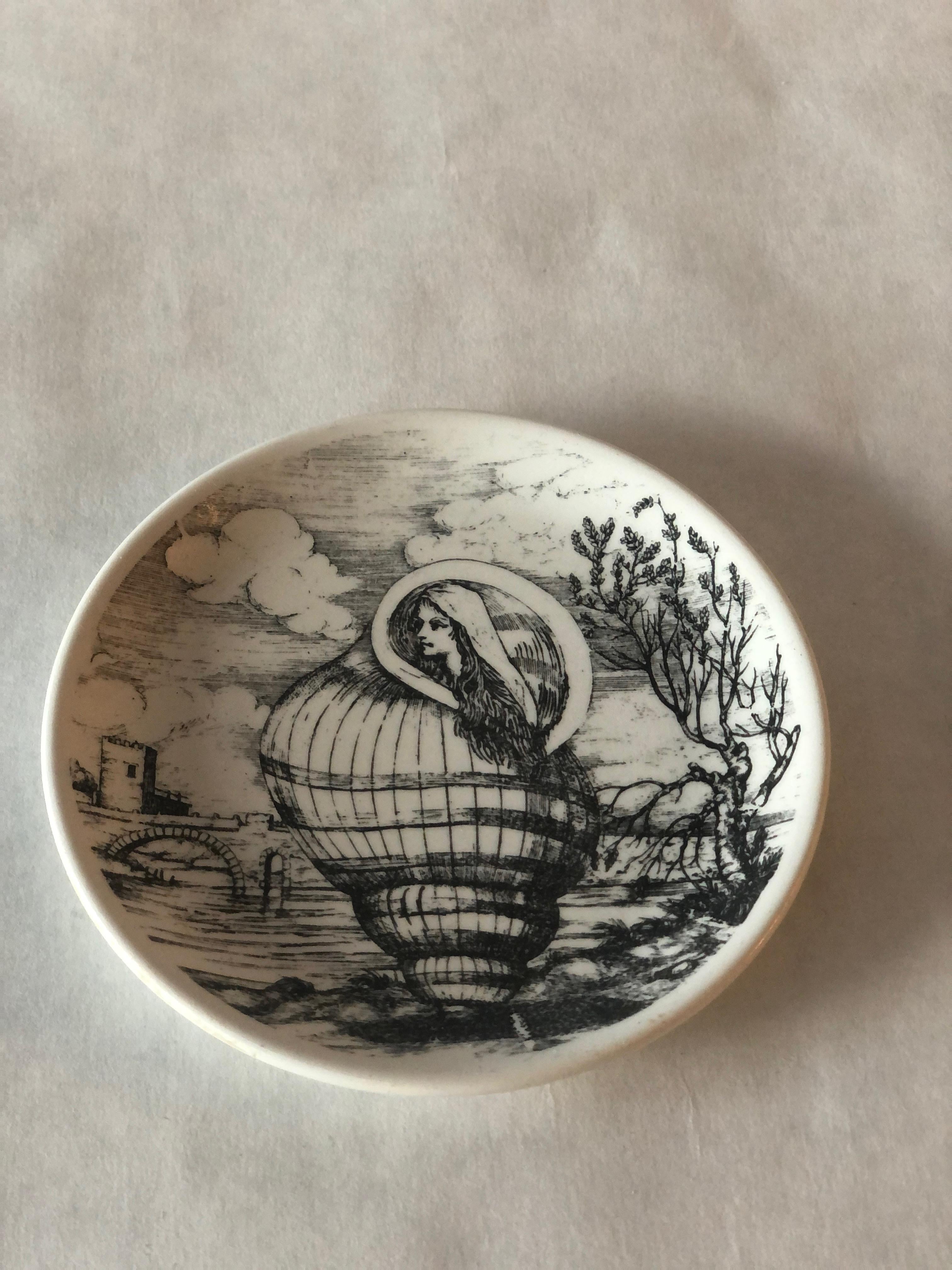 S/6 Black and White Fornasetti Le Oceanidi 'Women in Shells' Porcelain Coasters For Sale 3