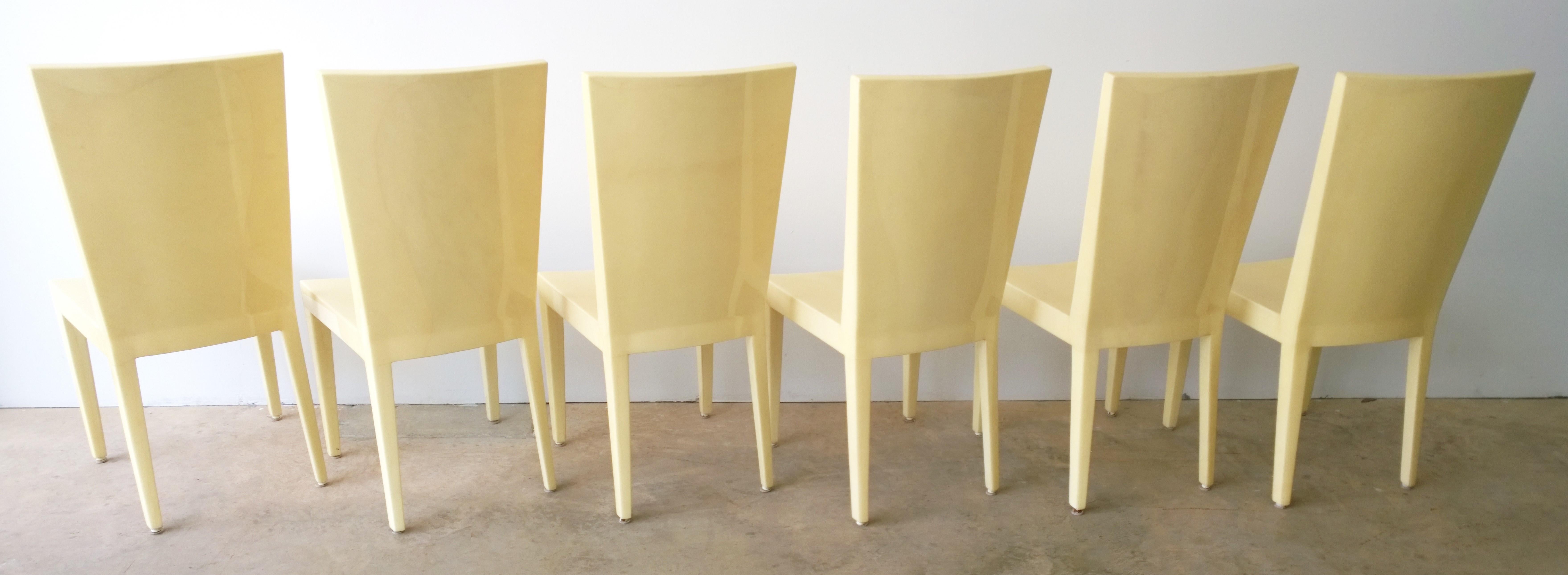 Mexican Set of 6 Eugenio Escudero Attrib Clear Lacquered Natural Goatskin Dining Chairs
