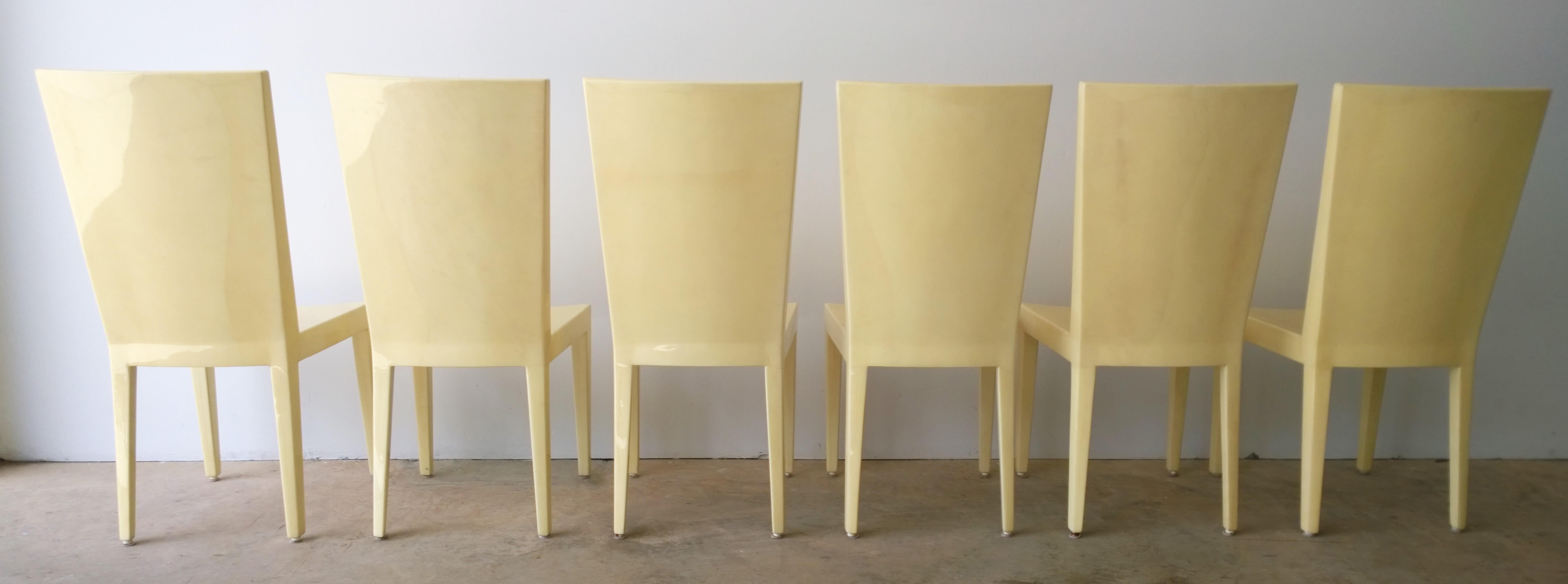 Late 20th Century Set of 6 Eugenio Escudero Attrib Clear Lacquered Natural Goatskin Dining Chairs