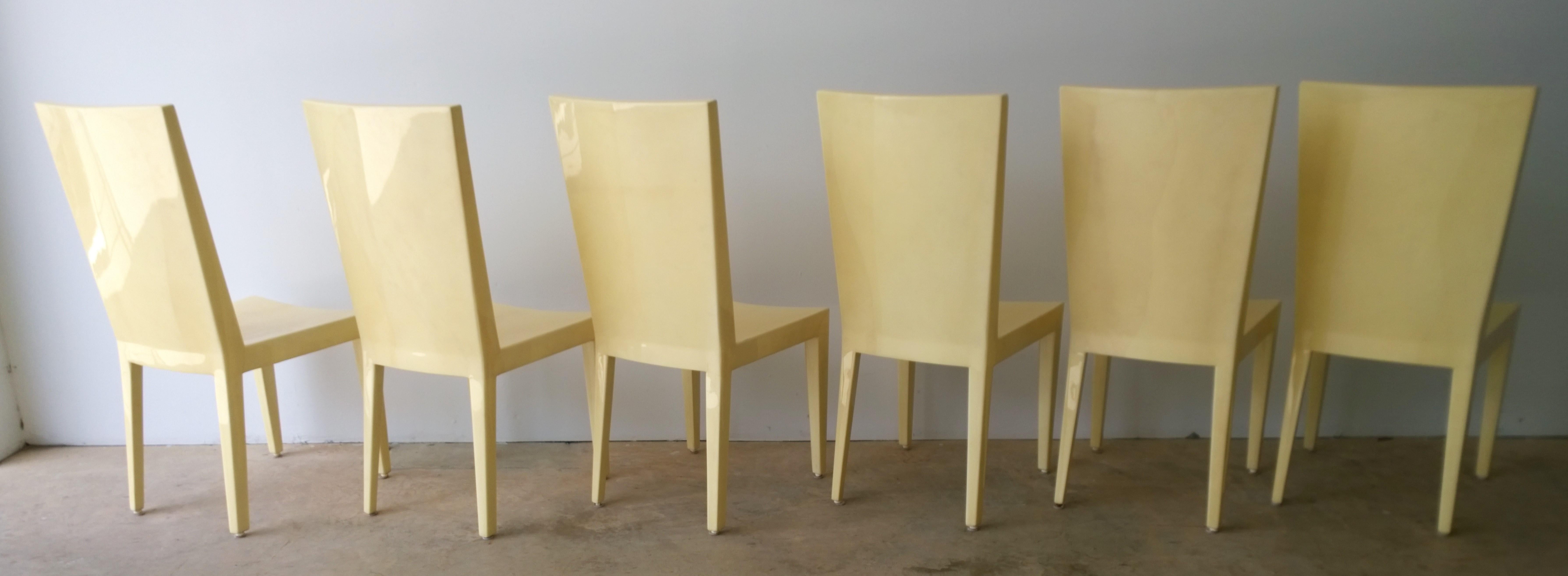 Wood Set of 6 Eugenio Escudero Attrib Clear Lacquered Natural Goatskin Dining Chairs