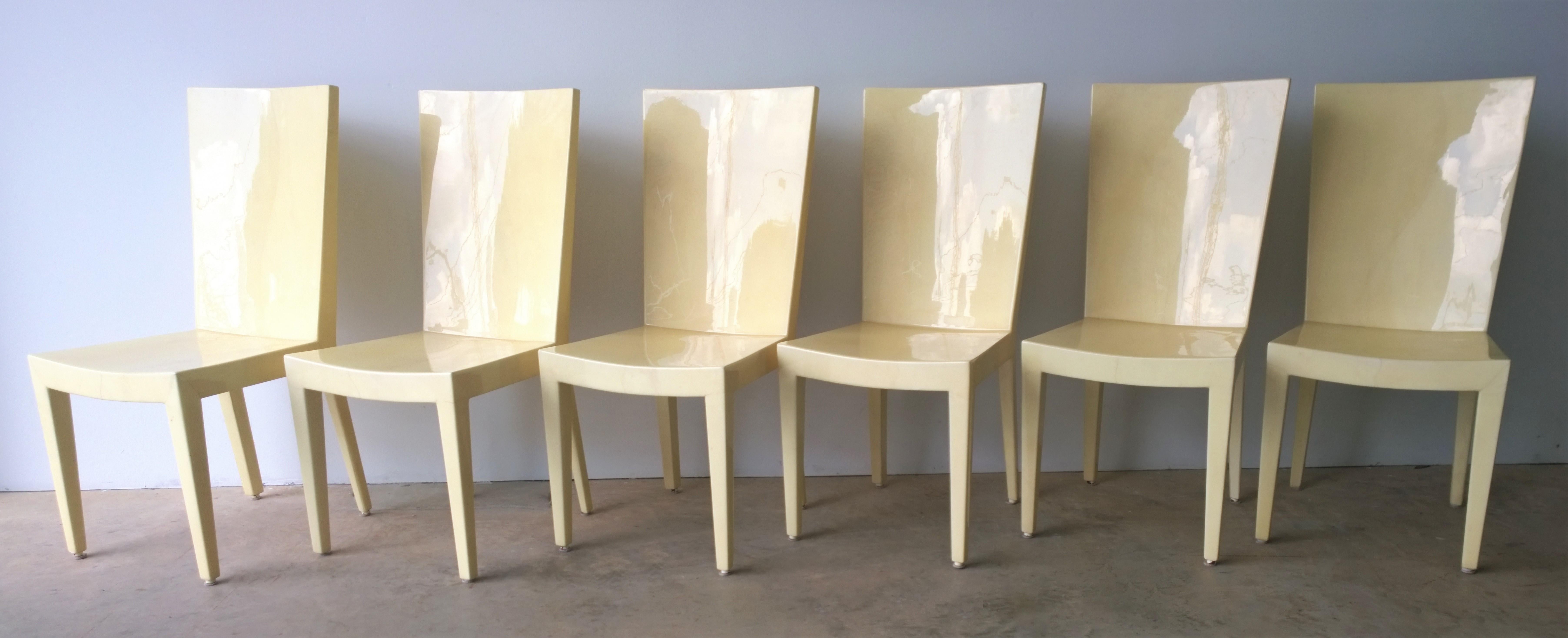 Set of 6 Eugenio Escudero Attrib Clear Lacquered Natural Goatskin Dining Chairs 1