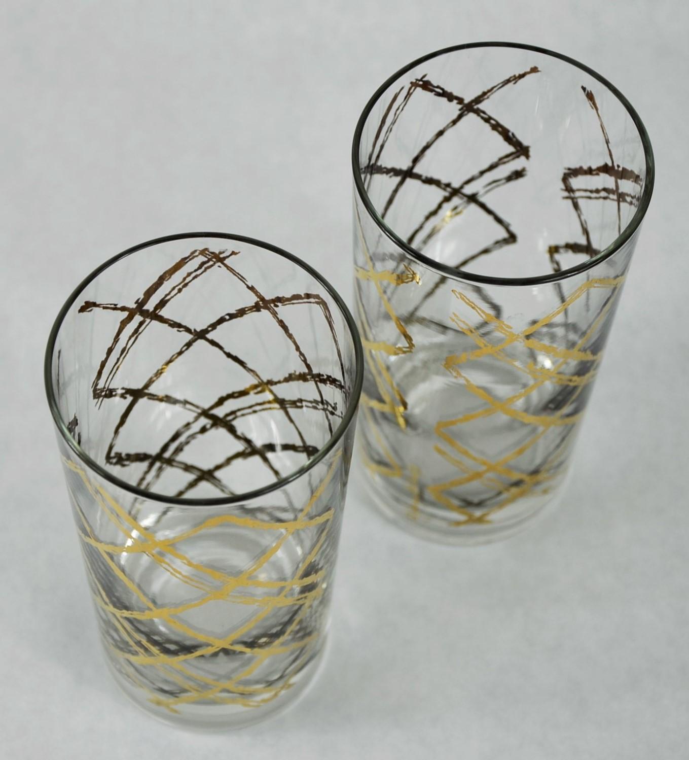 S/6 Georges Briard Glass w/ Gold & Copper Gilt Overlay Pattern Cocktail Glasses 5