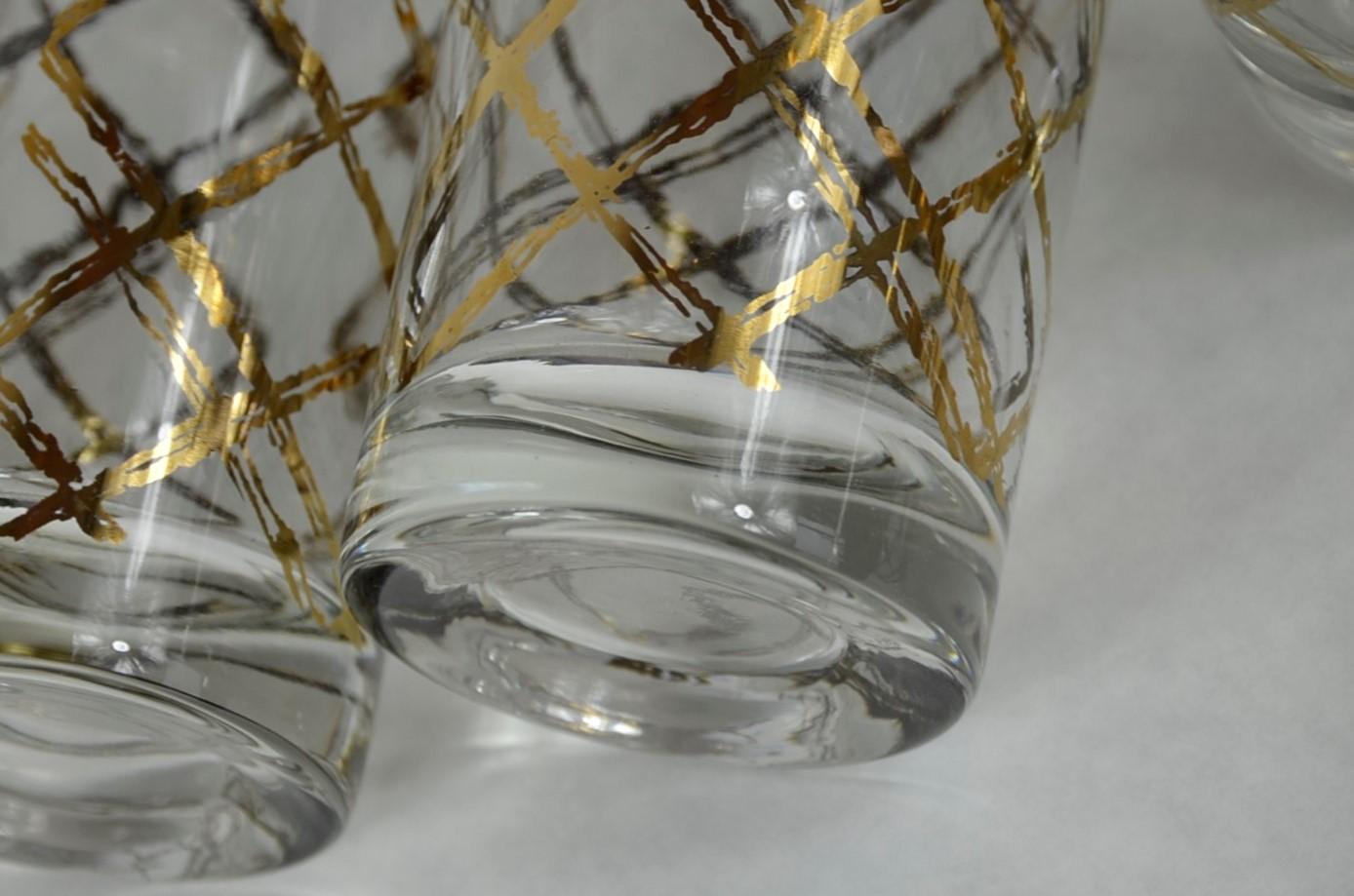 S/6 Georges Briard Glass w/ Gold & Copper Gilt Overlay Pattern Cocktail Glasses 11
