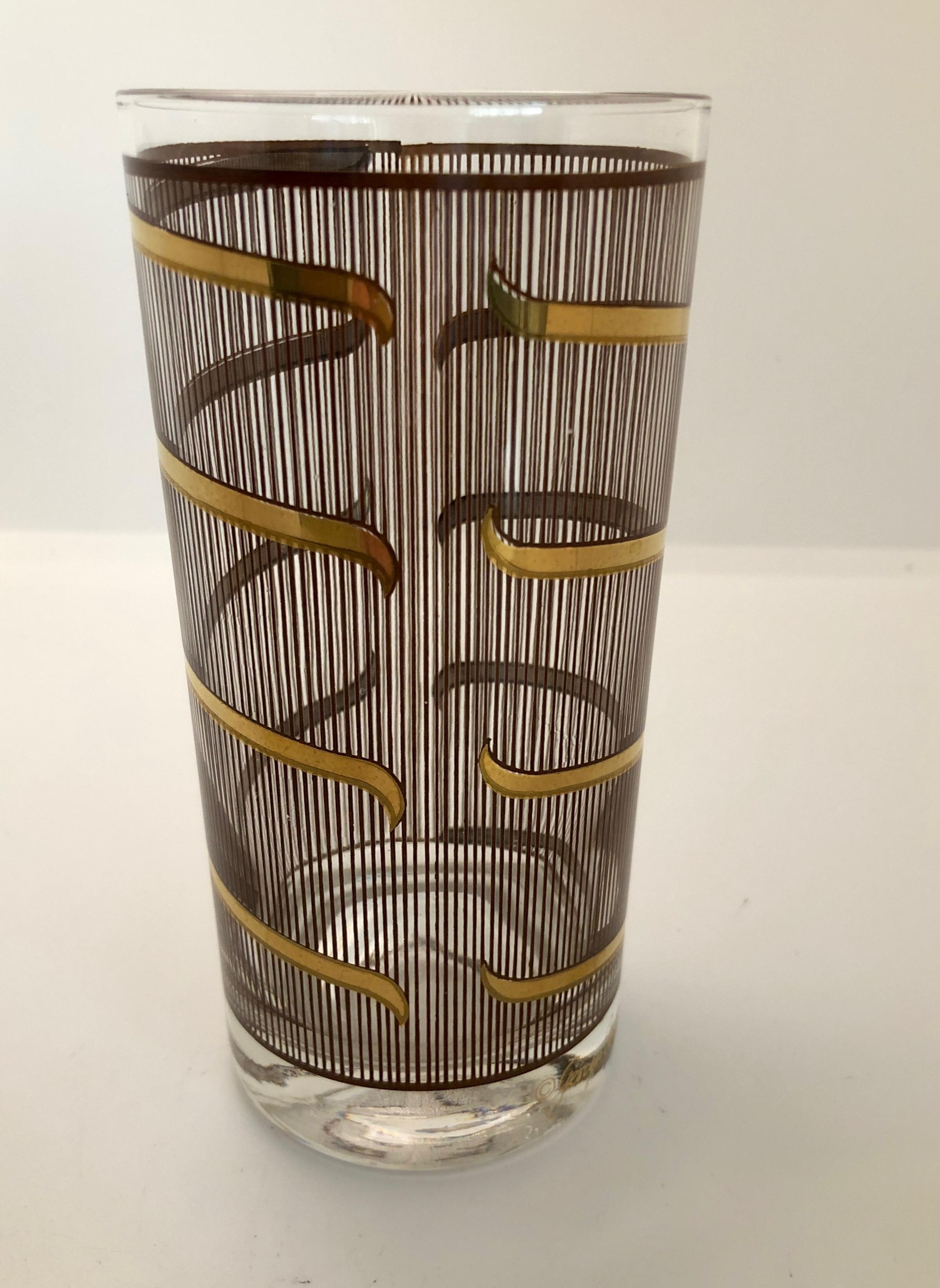 S/6 Georges Briard Gold Gilt Pattern Over Smoked Glass Cocktail Glasses Barware 7