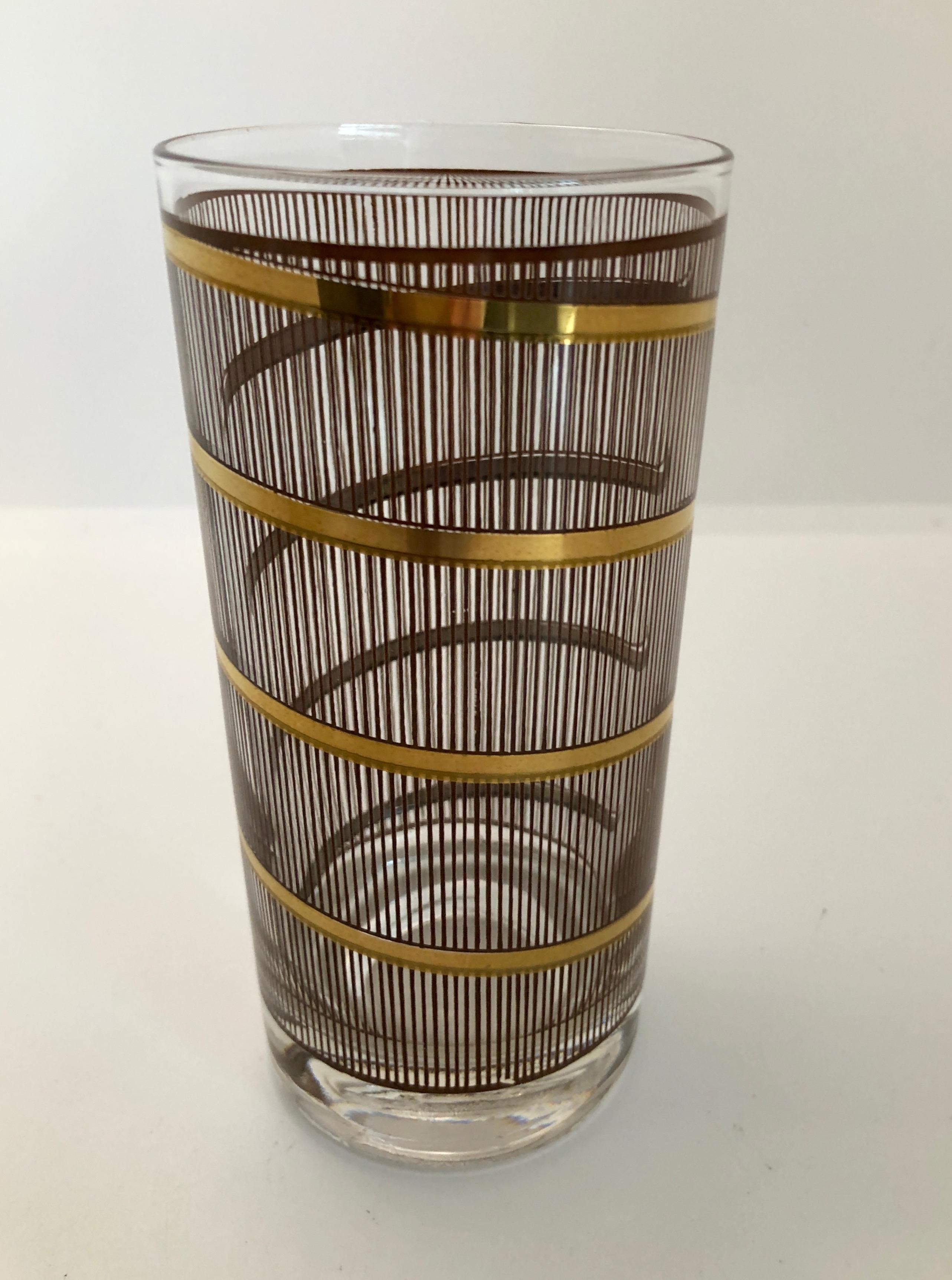 S/6 Georges Briard Gold Gilt Pattern Over Smoked Glass Cocktail Glasses Barware 10