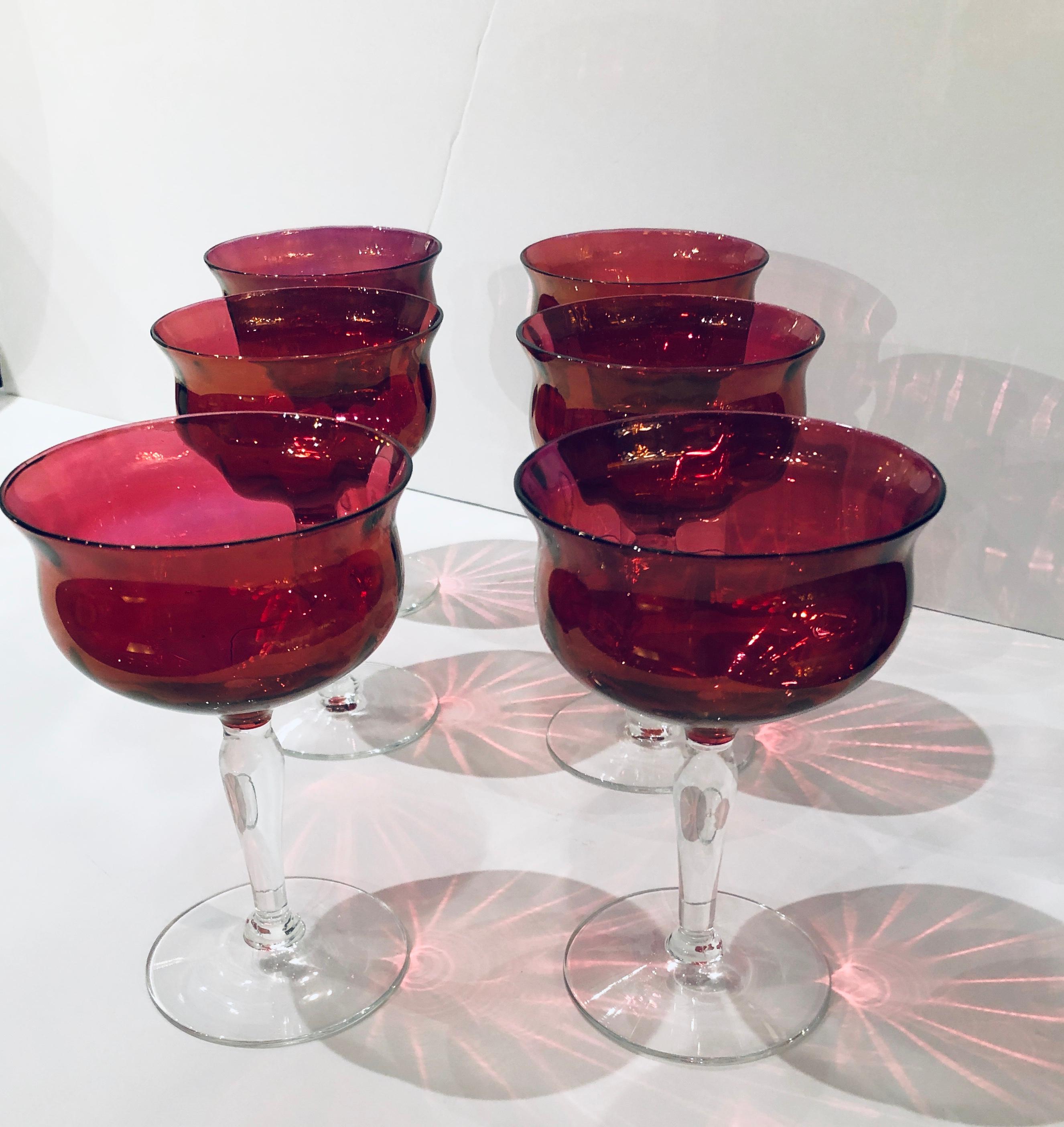 Details about   6 Piper Heidsieck Champagne Glasses Piscine Series Coupe Style Ruby Red Glass 