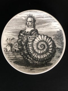 S/6 Black and White Fornasetti Le Oceanidi 'Women in Shells' Porcelain Coasters