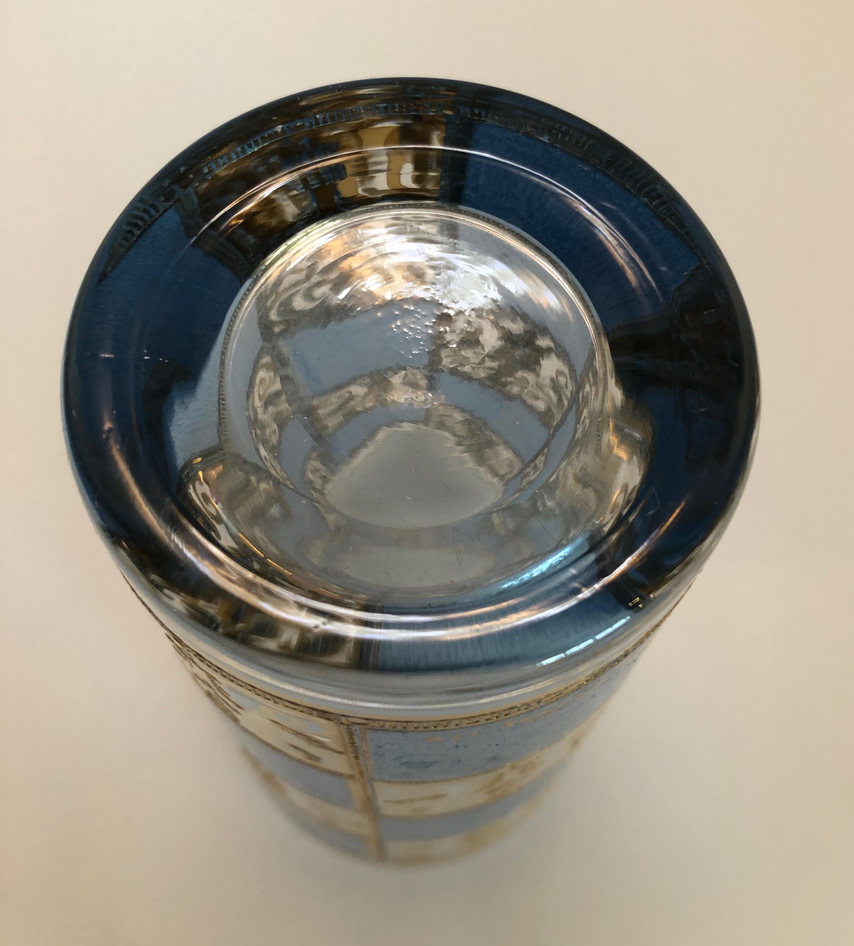 S/7 Culver Green Blue Gold Gilt Filagree w/ Moroccan Style Tall Cocktail Glasses For Sale 9