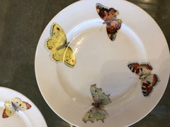 Set of 7 Red Yellow Green Bernardaud Porcelain "Butterfly" Pattern Canape Plates