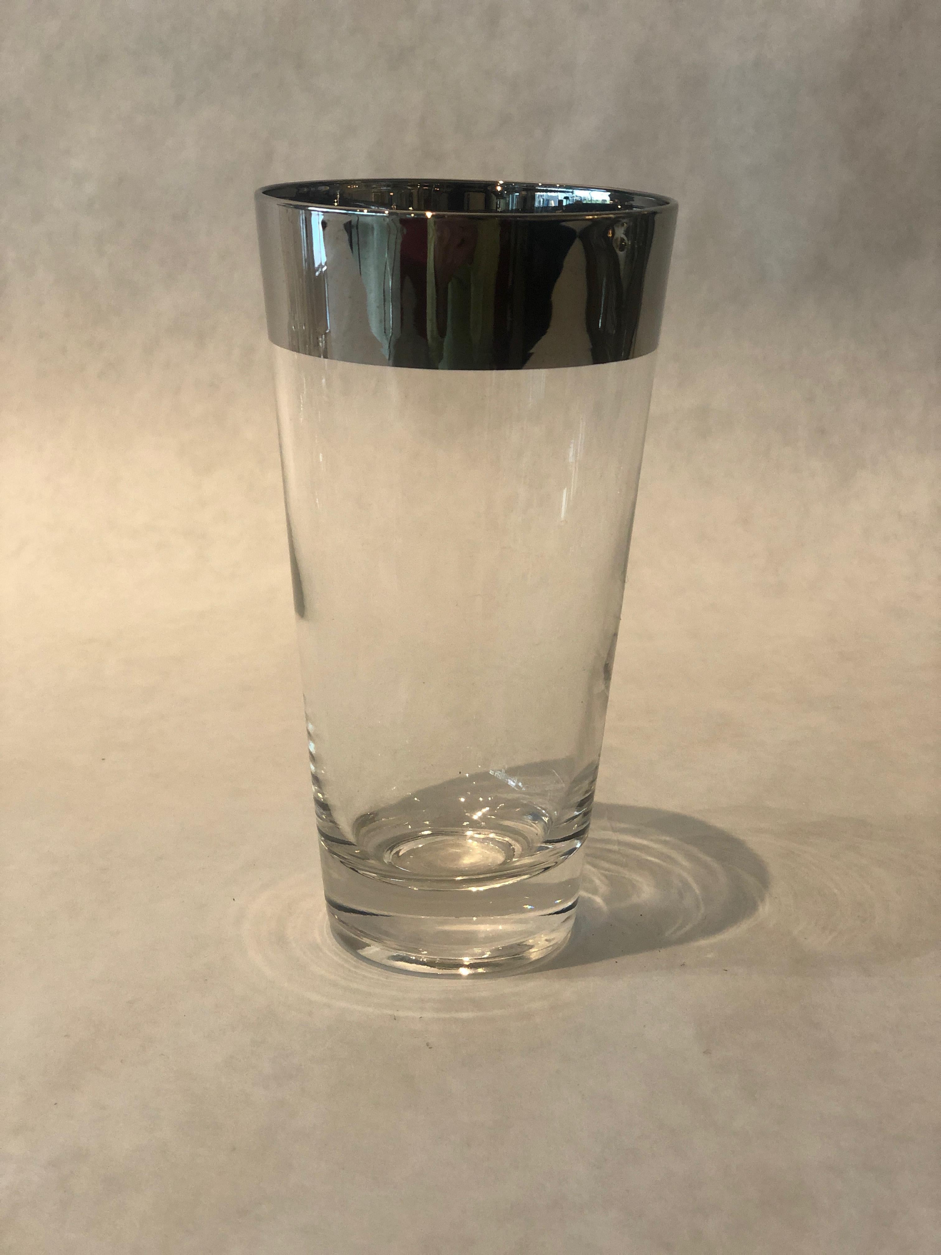 S/8 Dorothy Thorpe Clear with Silver Overlay Band High Ball Cocktail Glasses For Sale 1