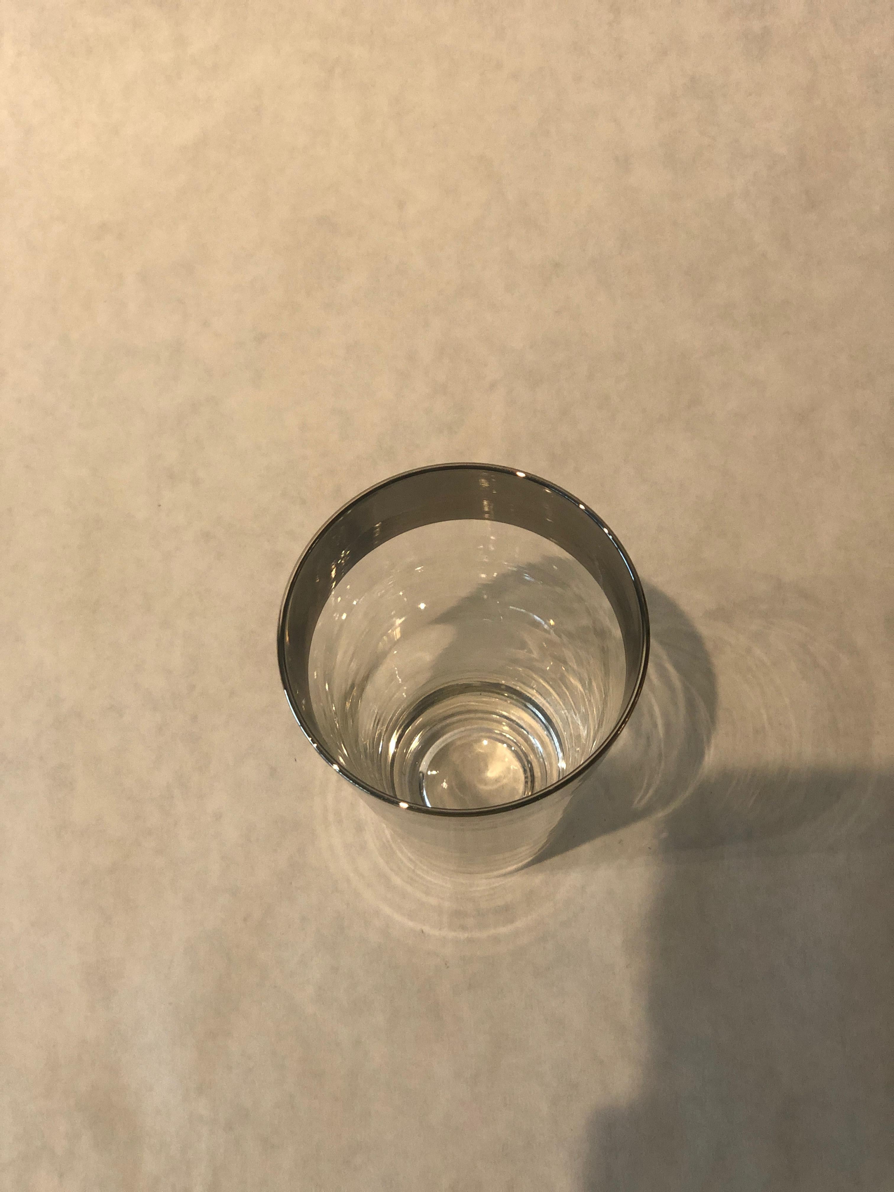 S/8 Dorothy Thorpe Clear with Silver Overlay Band High Ball Cocktail Glasses For Sale 2