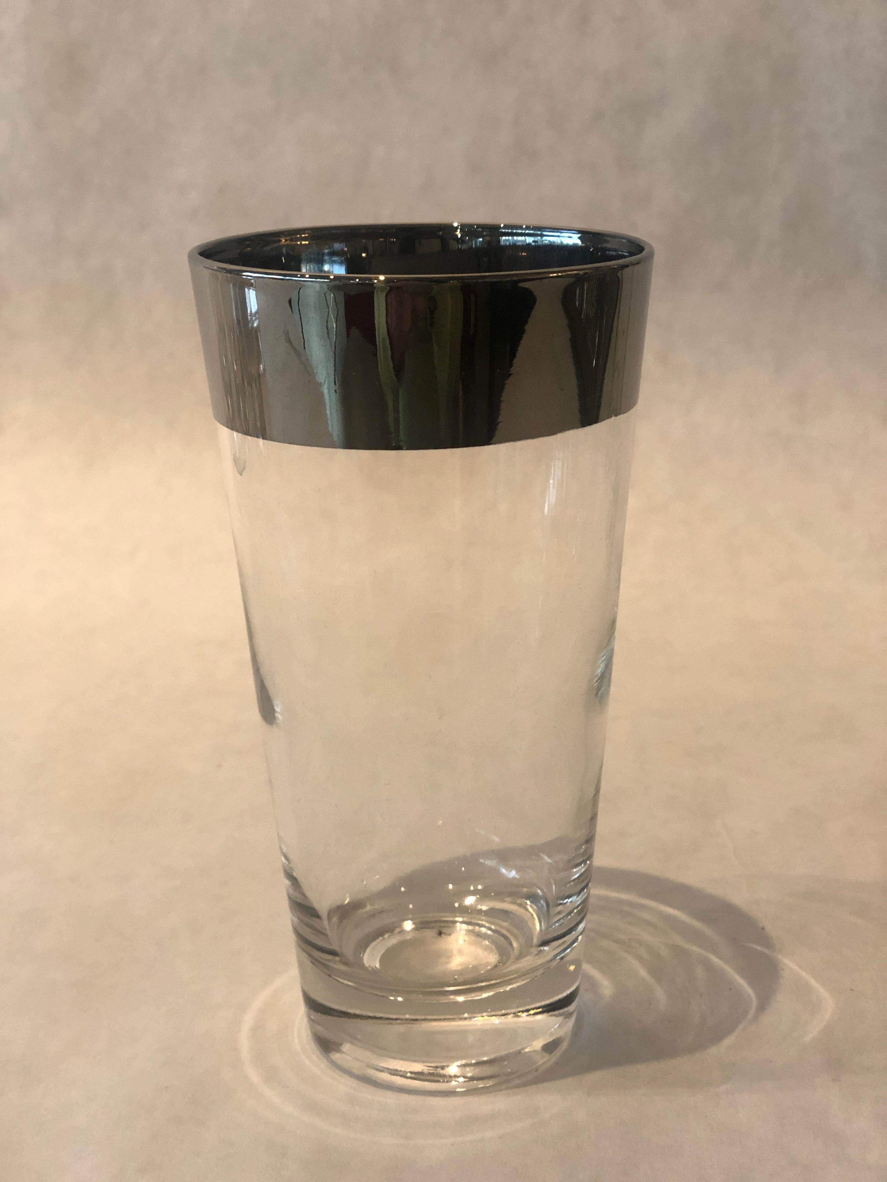 S/8 Dorothy Thorpe Clear with Silver Overlay Band High Ball Cocktail Glasses For Sale 4