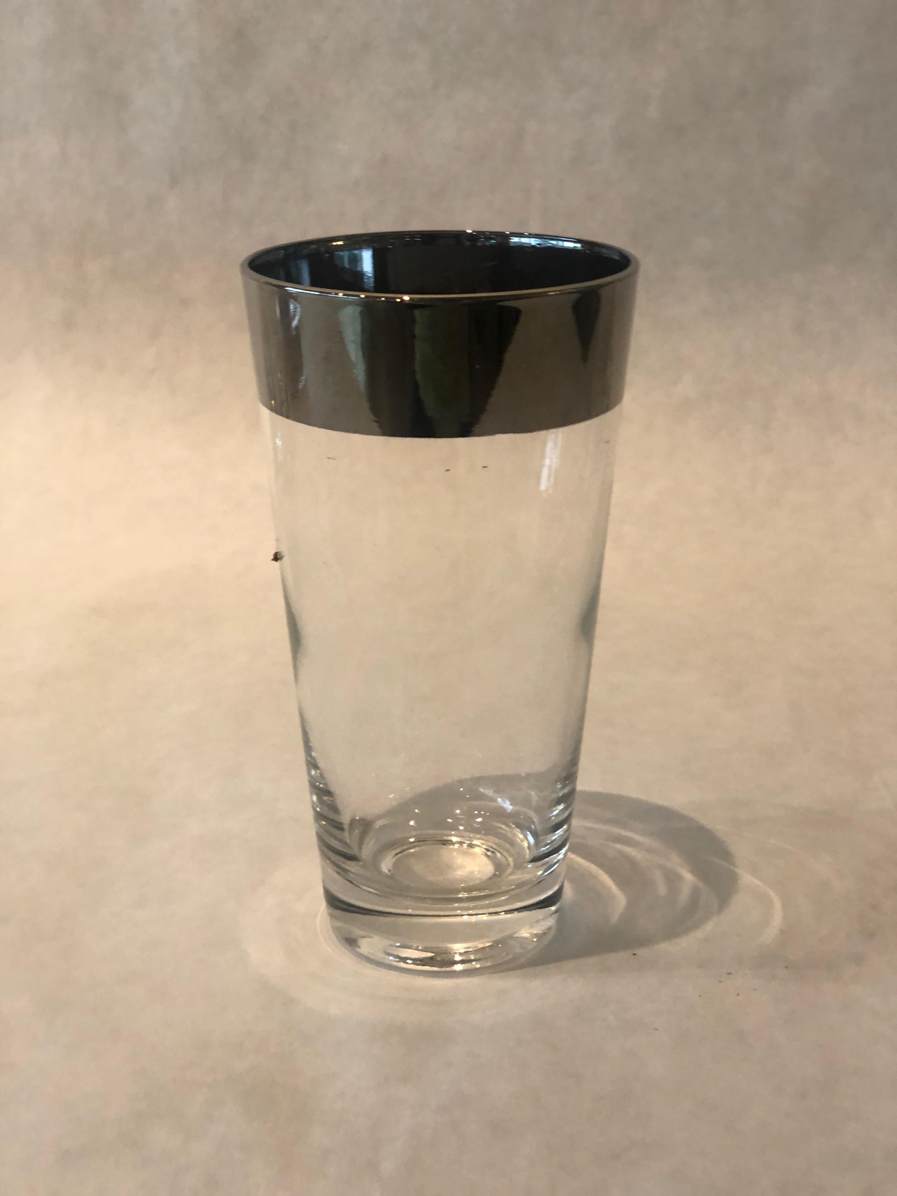 S/8 Dorothy Thorpe Clear with Silver Overlay Band High Ball Cocktail Glasses For Sale 7