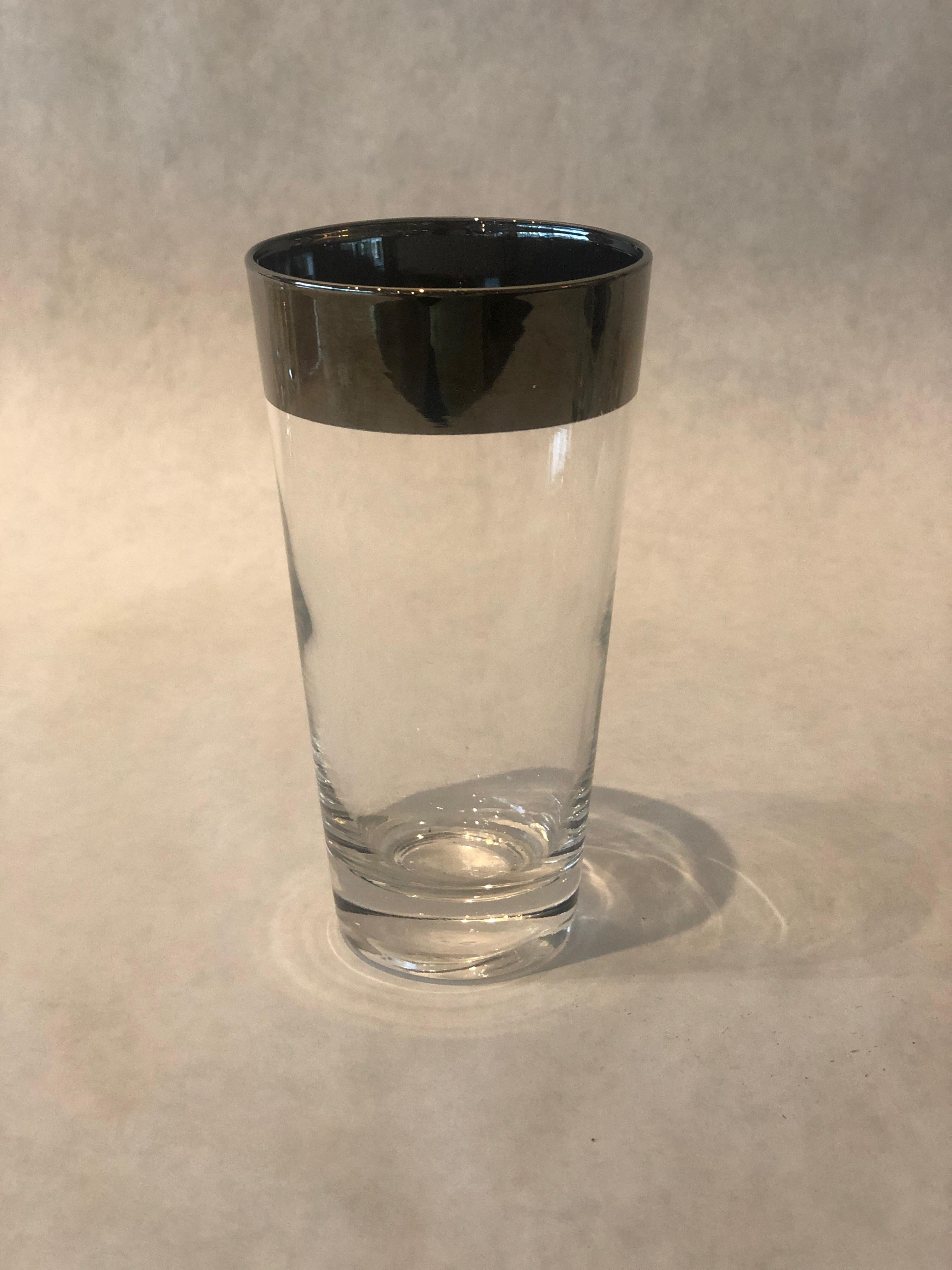 S/8 Dorothy Thorpe Clear with Silver Overlay Band High Ball Cocktail Glasses For Sale 10