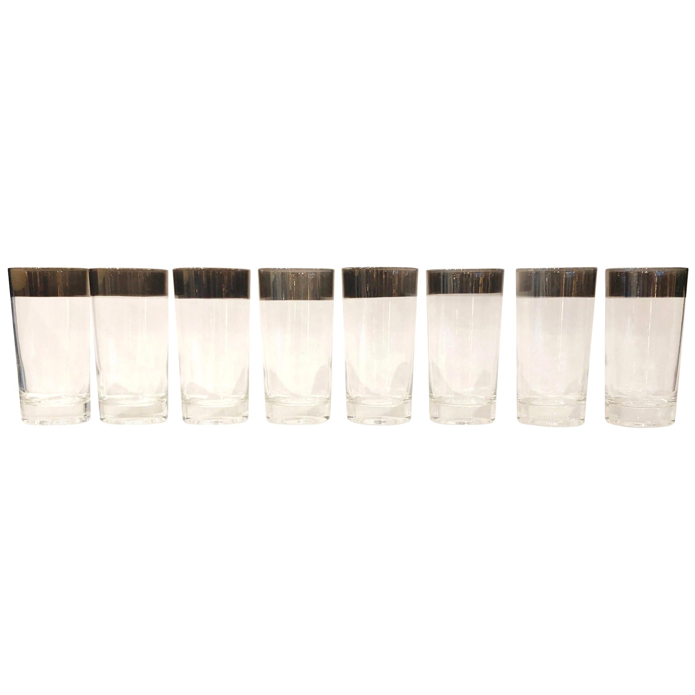 S/8 Dorothy Thorpe Clear with Silver Overlay Band High Ball Cocktail Glasses For Sale