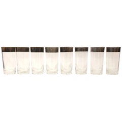 Vintage S/8 Dorothy Thorpe Clear with Silver Overlay Band High Ball Cocktail Glasses